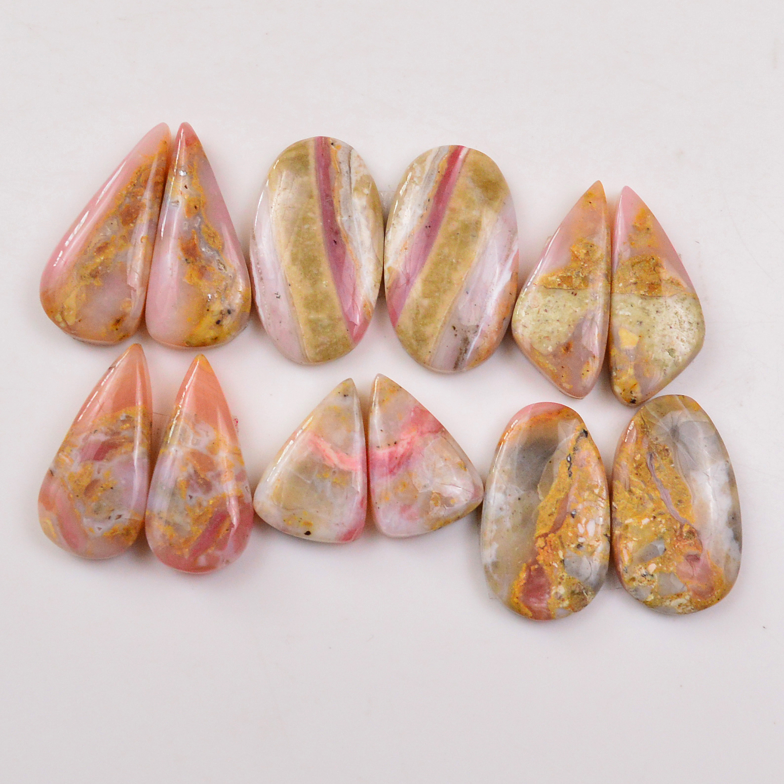 6 Pairs 109Cts Natural Pink Opal Pairs Wholesale Lot Cabochon Loose Gemstone For Jewelry Mixed Shapes 26x12 18x12mm 19362