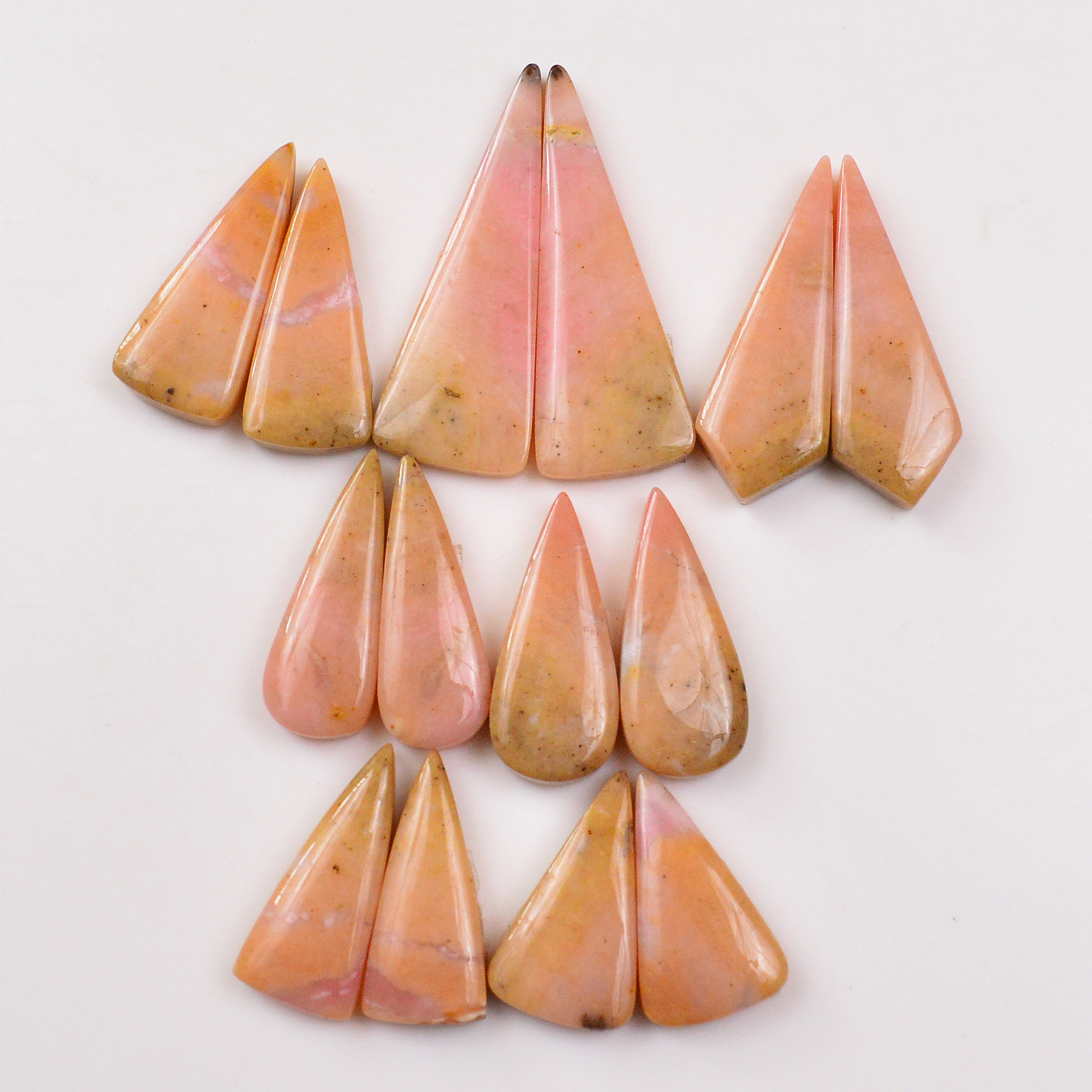 7 Pairs 143Cts Natural Pink Opal Pairs Wholesale Lot Cabochon Loose Gemstone For Jewelry Mixed Shapes 40x15 23x13mm 19363