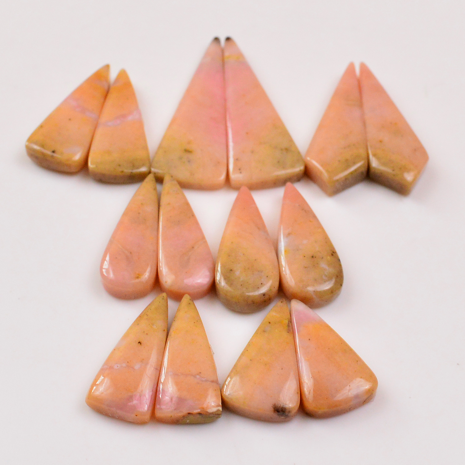 7 Pairs 143Cts Natural Pink Opal Pairs Wholesale Lot Cabochon Loose Gemstone For Jewelry Mixed Shapes 40x15 23x13mm 19363