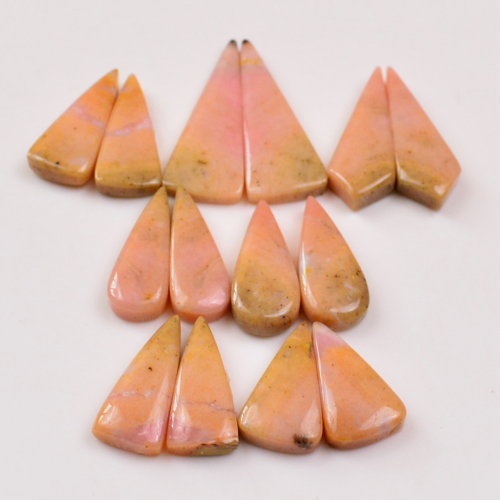 Image of 7 Pairs 143Cts Natural Pink Opal Pairs Wholesale Lot Cabochon Loose Gemstone For Jewelry, Mixed Shapes 40x15 23x13mm #19363