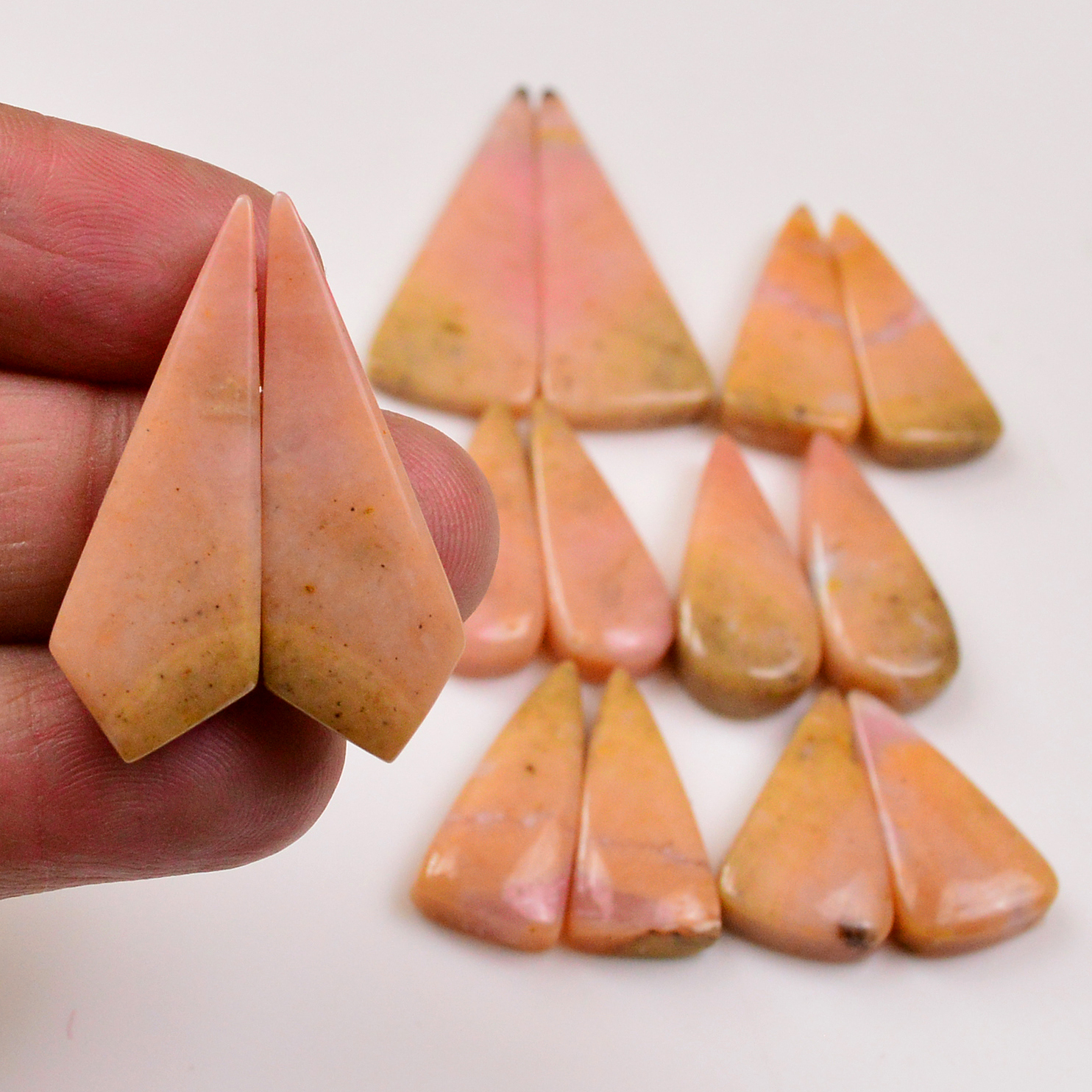 7 Pairs 143Cts Natural Pink Opal Pairs Wholesale Lot Cabochon Loose Gemstone For Jewelry Mixed Shapes 40x15 23x13mm 19363