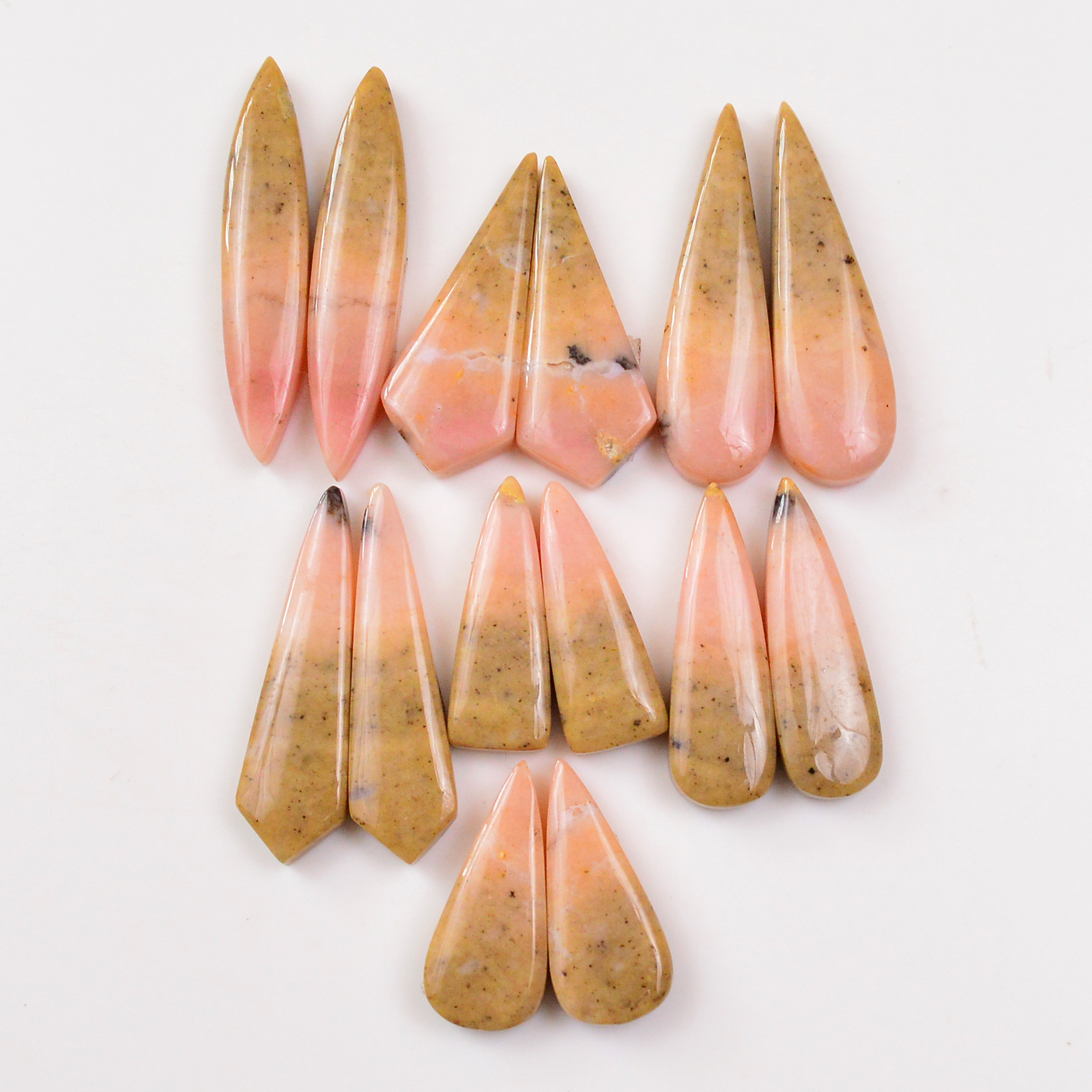 7 Pairs 168Cts Natural Pink Opal Pairs Wholesale Lot Cabochon Loose Gemstone For Jewelry Mixed Shapes 425x9 25x11mm 19364