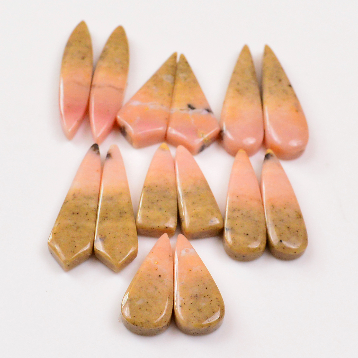 7 Pairs 168Cts Natural Pink Opal Pairs Wholesale Lot Cabochon Loose Gemstone For Jewelry Mixed Shapes 425x9 25x11mm 19364