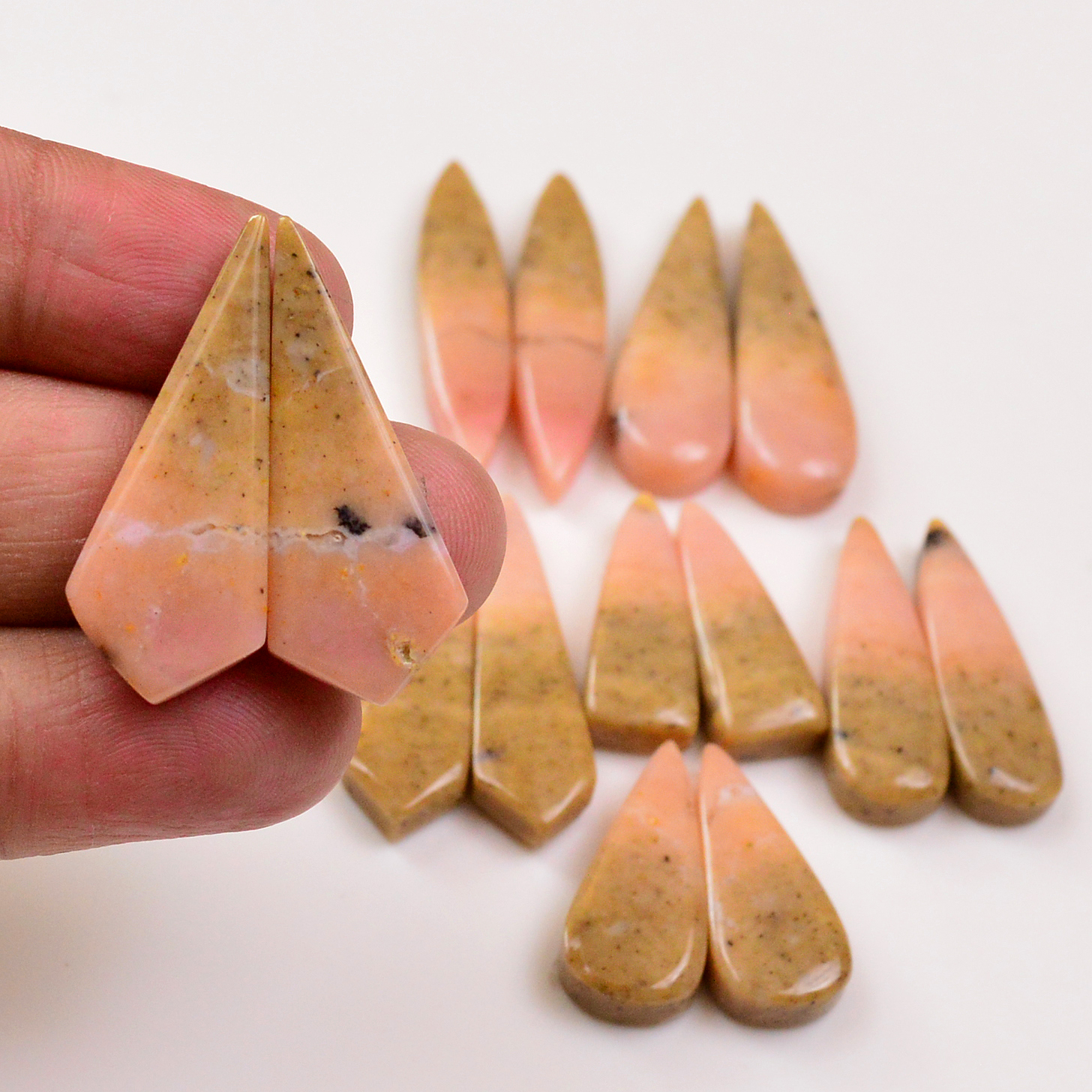 7 Pairs 168Cts Natural Pink Opal Pairs Wholesale Lot Cabochon Loose Gemstone For Jewelry Mixed Shapes 425x9 25x11mm 19364