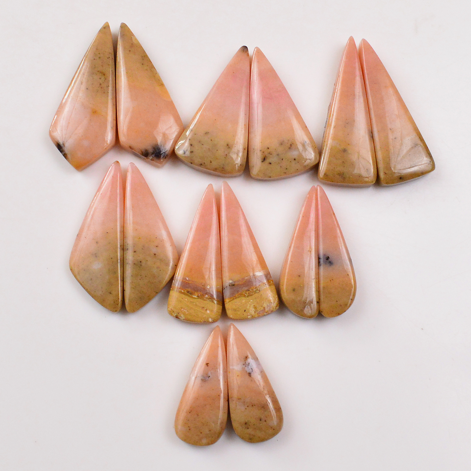 7 Pairs 150Cts Natural Pink Opal Pairs Wholesale Lot Cabochon Loose Gemstone For Jewelry Mixed Shapes 32x14 25x10mm 19365