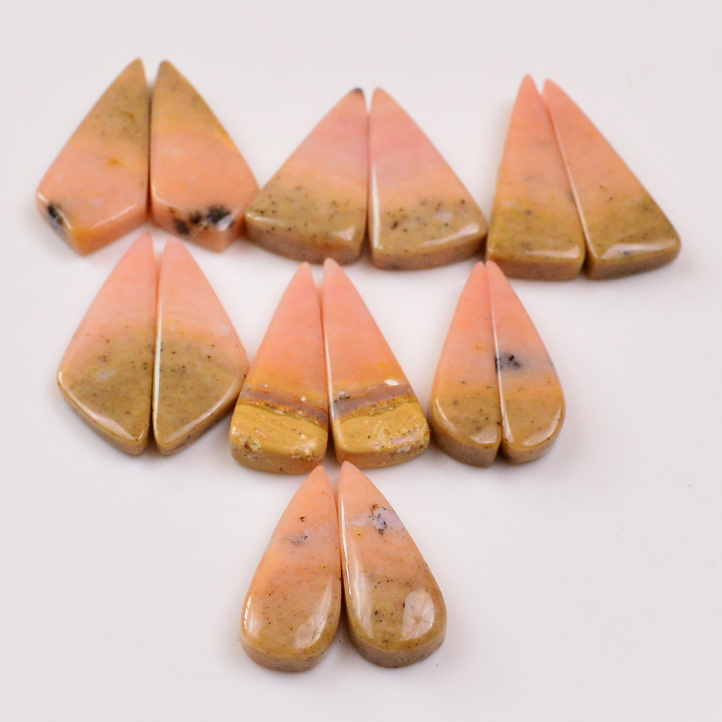 7 Pairs 150Cts Natural Pink Opal Pairs Wholesale Lot Cabochon Loose Gemstone For Jewelry Mixed Shapes 32x14 25x10mm 19365