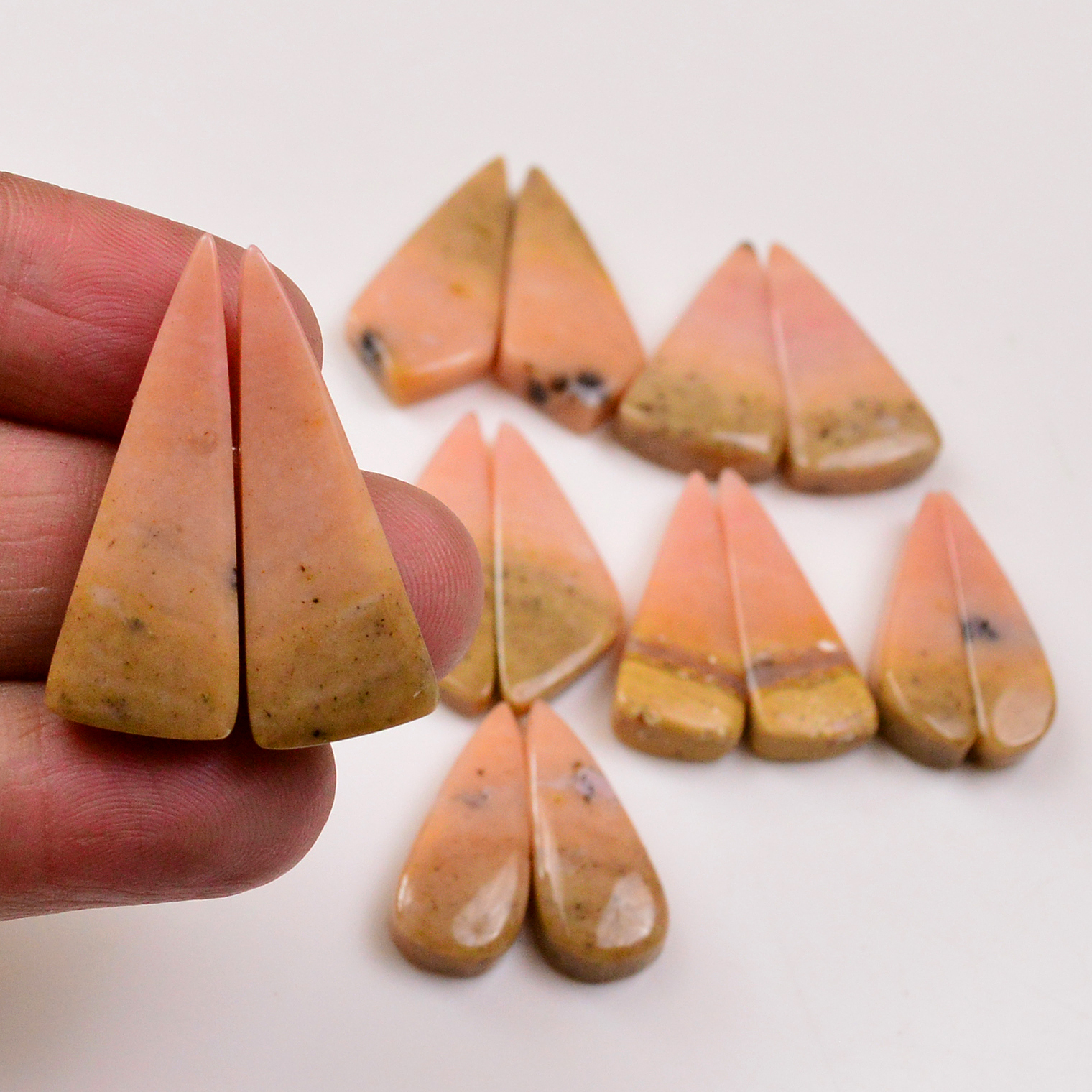 7 Pairs 150Cts Natural Pink Opal Pairs Wholesale Lot Cabochon Loose Gemstone For Jewelry Mixed Shapes 32x14 25x10mm 19365