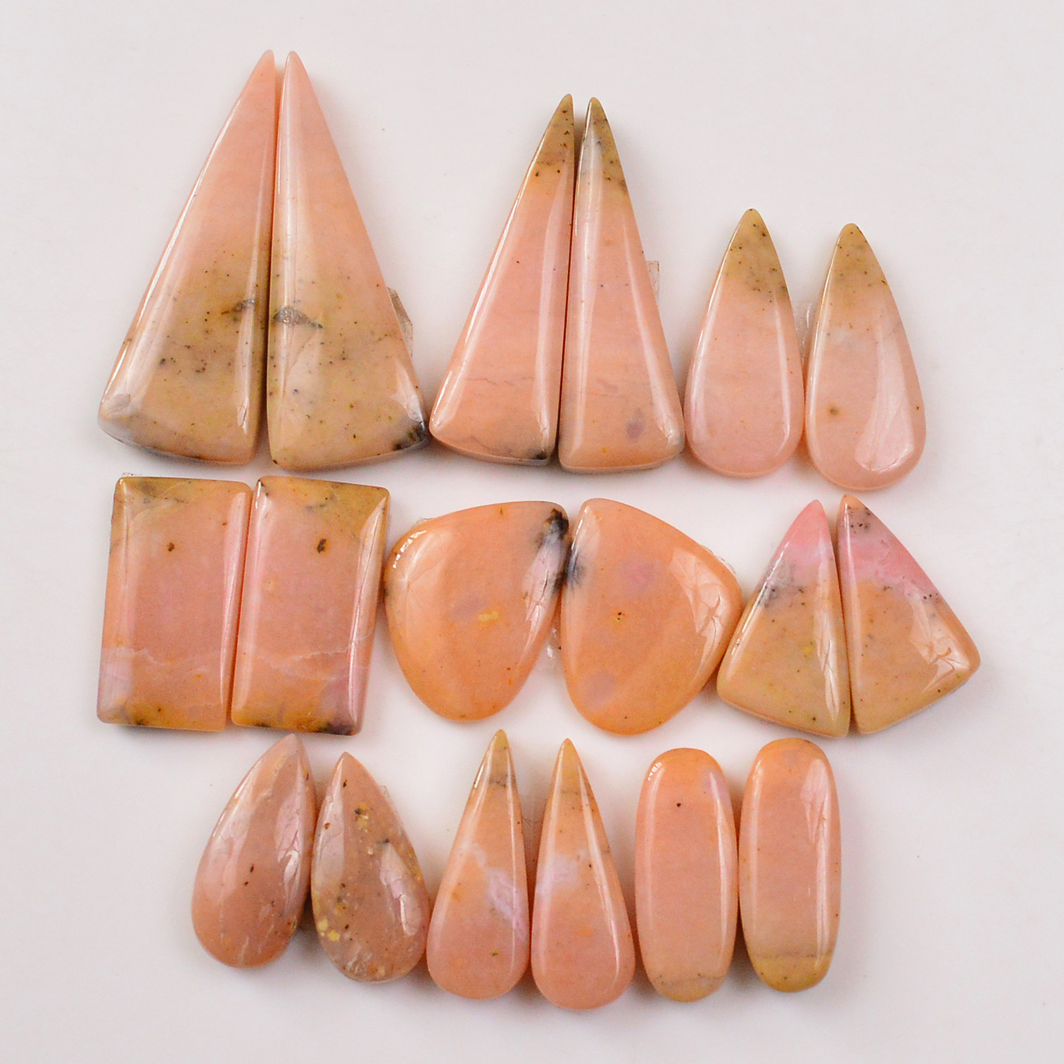 9 Pairs 147Cts Natural Pink Opal Pairs Wholesale Lot Cabochon Loose Gemstone For Jewelry Mixed Shapes 36x8 20x9mm 19366