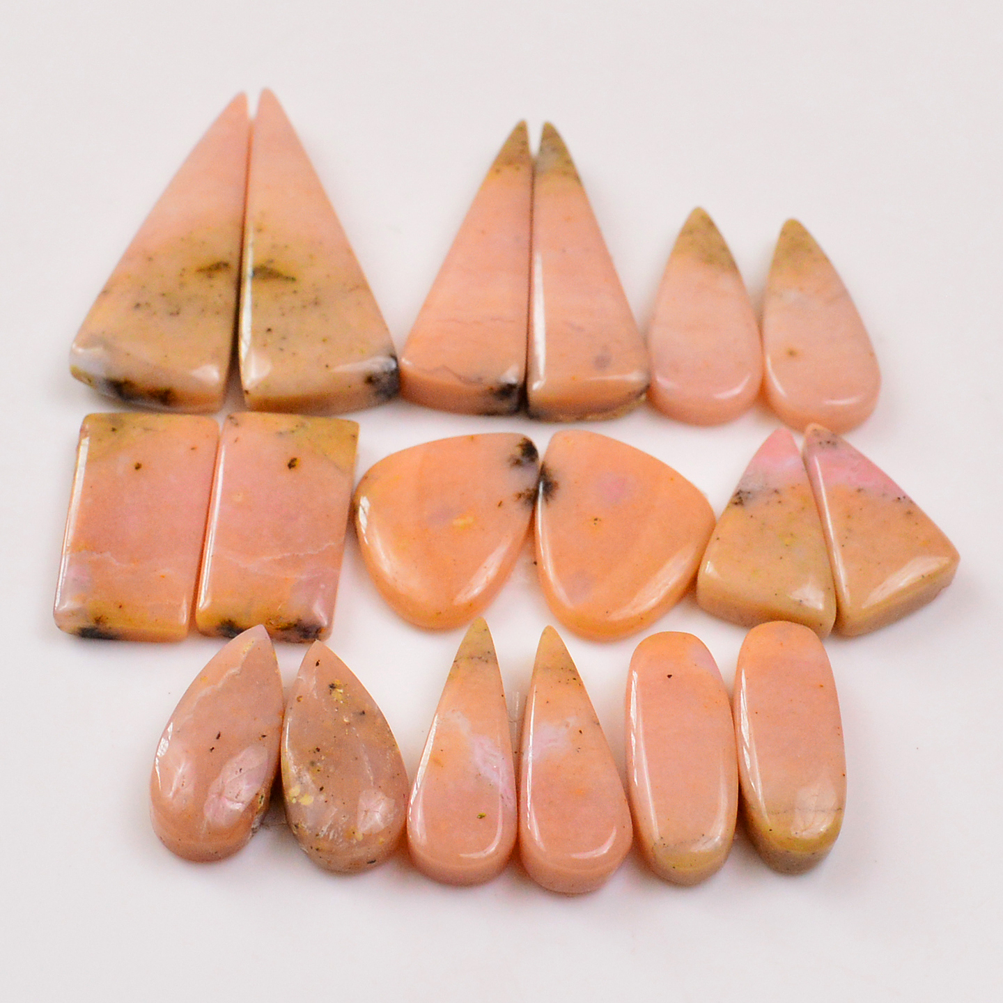 9 Pairs 147Cts Natural Pink Opal Pairs Wholesale Lot Cabochon Loose Gemstone For Jewelry Mixed Shapes 36x8 20x9mm 19366