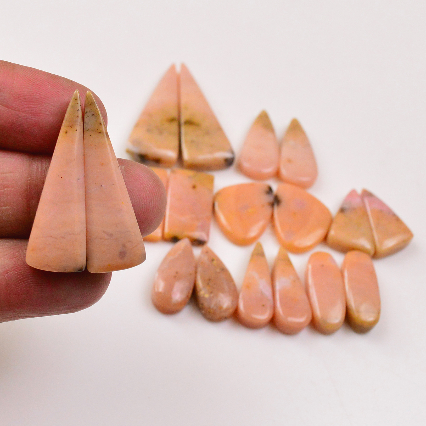 9 Pairs 147Cts Natural Pink Opal Pairs Wholesale Lot Cabochon Loose Gemstone For Jewelry Mixed Shapes 36x8 20x9mm 19366