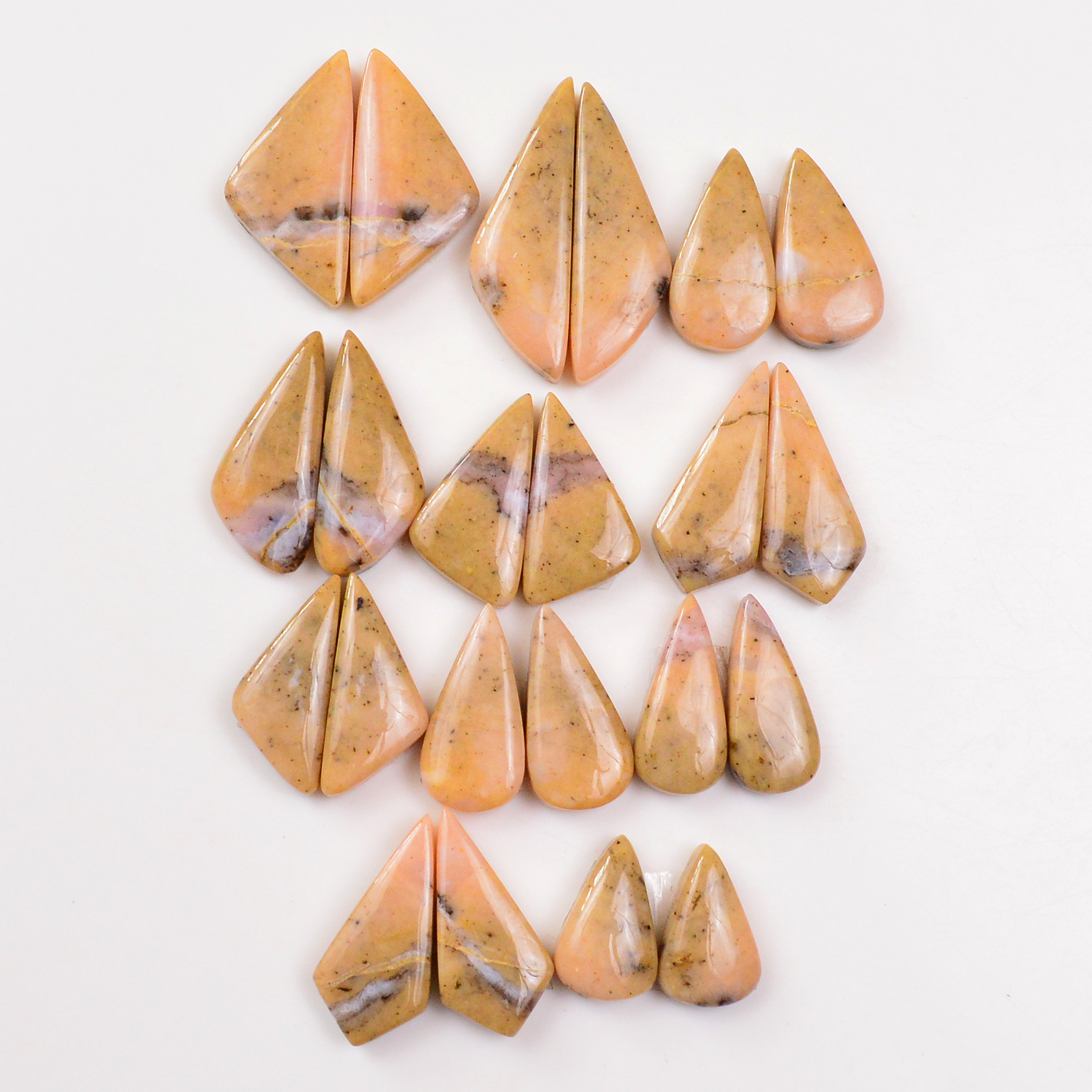 11 Pairs 192Cts Natural Pink Opal Pairs Wholesale Lot Cabochon Loose Gemstone For Jewelry Mixed Shapes 34x11 17x11mm 19367