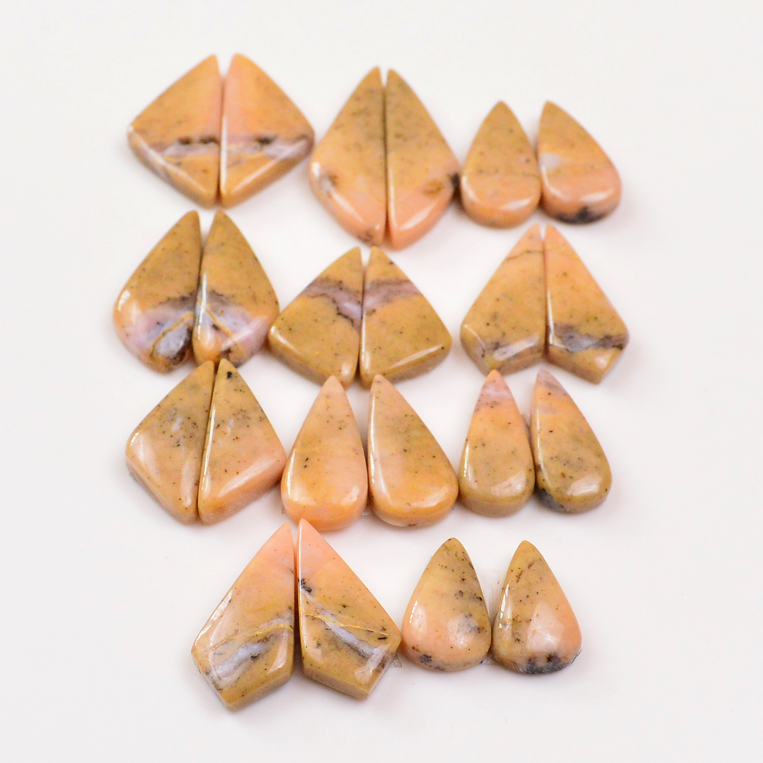 11 Pairs 192Cts Natural Pink Opal Pairs Wholesale Lot Cabochon Loose Gemstone For Jewelry Mixed Shapes 34x11 17x11mm 19367