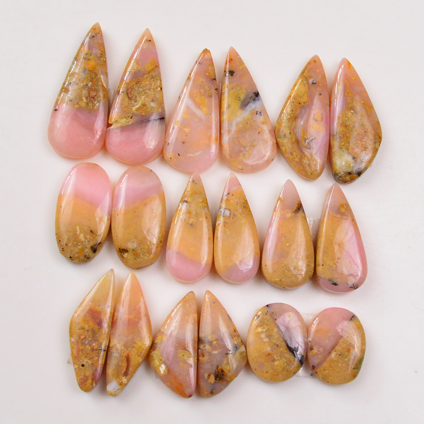 9 Pairs 114Cts Natural Pink Opal Pairs Wholesale Lot Cabochon Loose Gemstone For Jewelry Mixed Shapes 28x12 15x11mm 19368