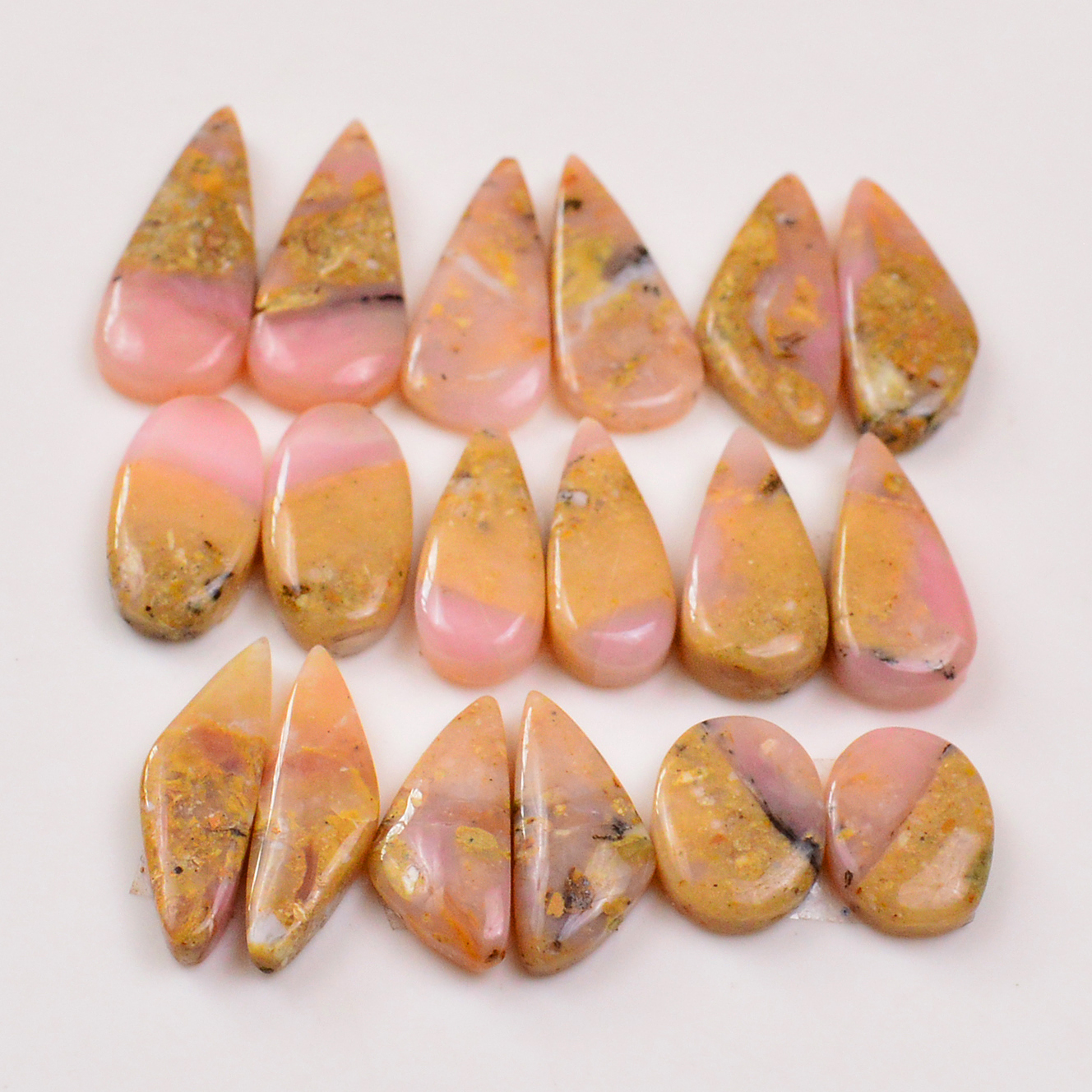 9 Pairs 114Cts Natural Pink Opal Pairs Wholesale Lot Cabochon Loose Gemstone For Jewelry Mixed Shapes 28x12 15x11mm 19368