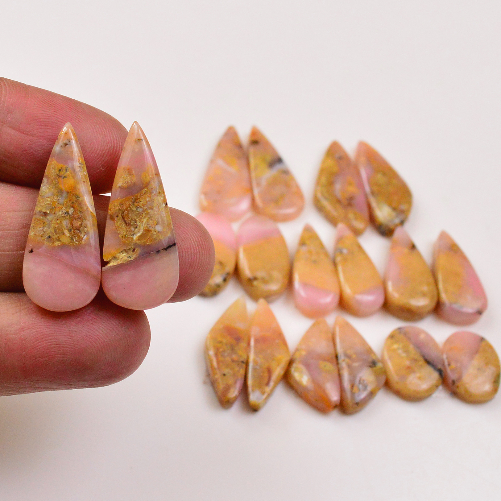 9 Pairs 114Cts Natural Pink Opal Pairs Wholesale Lot Cabochon Loose Gemstone For Jewelry Mixed Shapes 28x12 15x11mm 19368