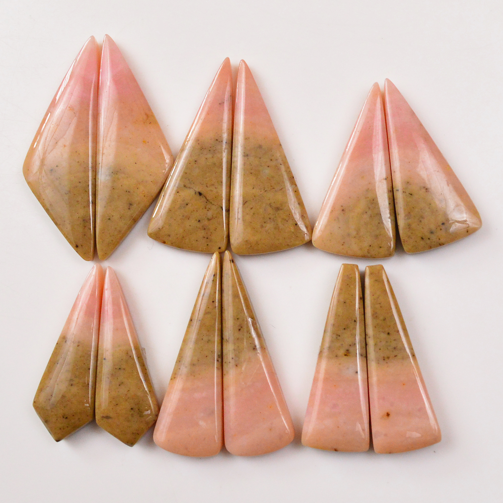 6 Pairs 227Cts Natural Pink Opal Pairs Wholesale Lot Cabochon Loose Gemstone For Jewelry Mixed Shapes 48x16 37x13mm 19369