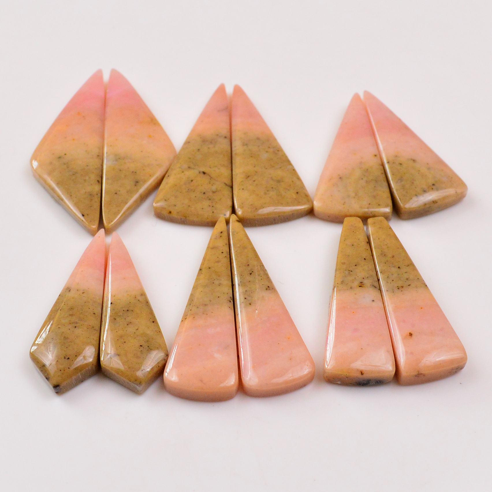 6 Pairs 227Cts Natural Pink Opal Pairs Wholesale Lot Cabochon Loose Gemstone For Jewelry Mixed Shapes 48x16 37x13mm 19369