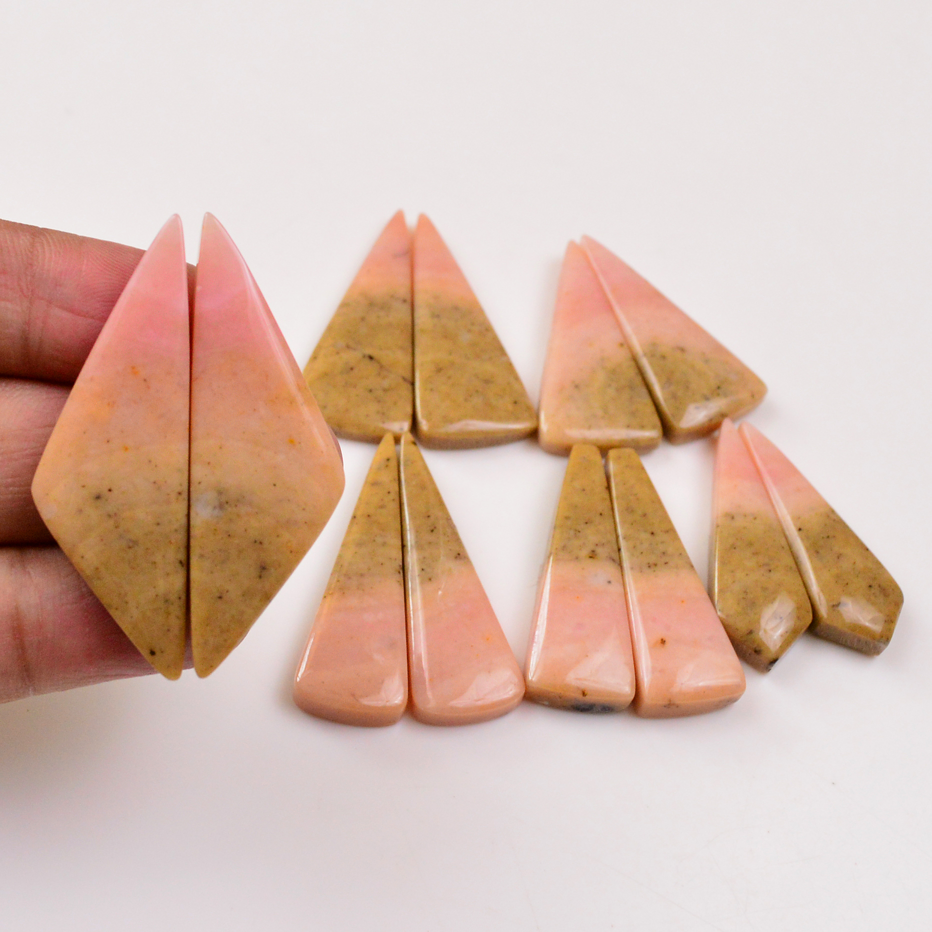 6 Pairs 227Cts Natural Pink Opal Pairs Wholesale Lot Cabochon Loose Gemstone For Jewelry Mixed Shapes 48x16 37x13mm 19369