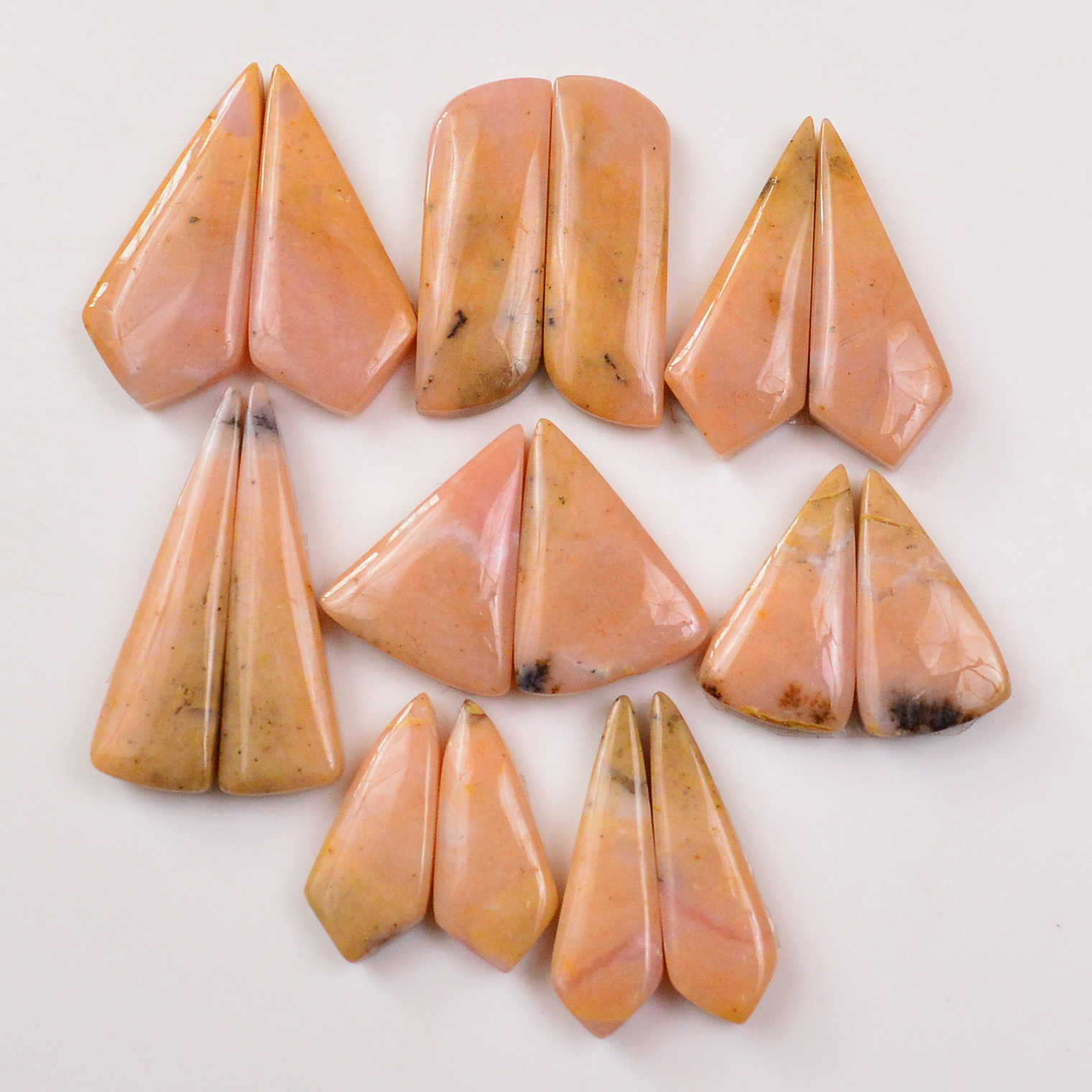 8 Pairs 167Cts Natural Pink Opal Pairs Wholesale Lot Cabochon Loose Gemstone For Jewelry Mixed Shapes 35x19 23x10mm 19370