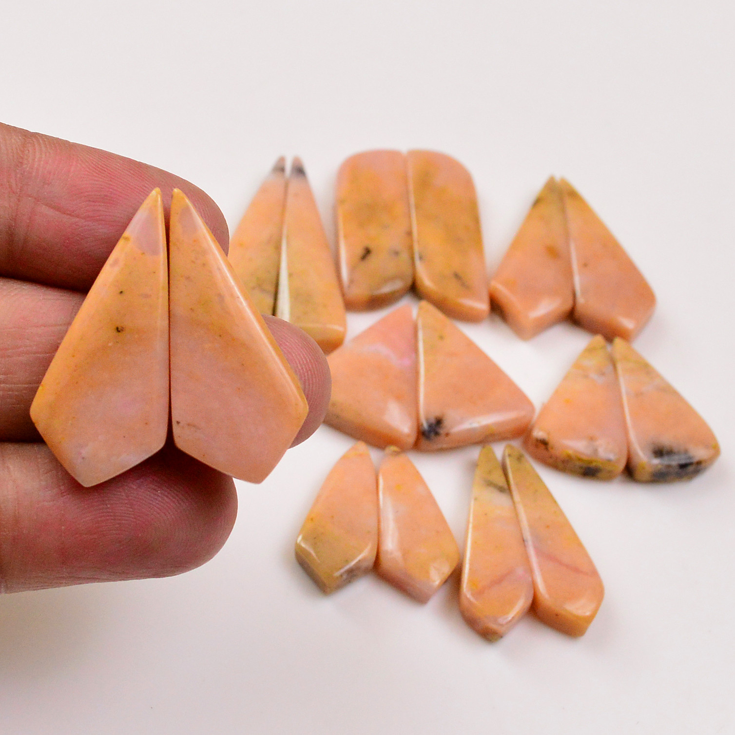 8 Pairs 167Cts Natural Pink Opal Pairs Wholesale Lot Cabochon Loose Gemstone For Jewelry Mixed Shapes 35x19 23x10mm 19370