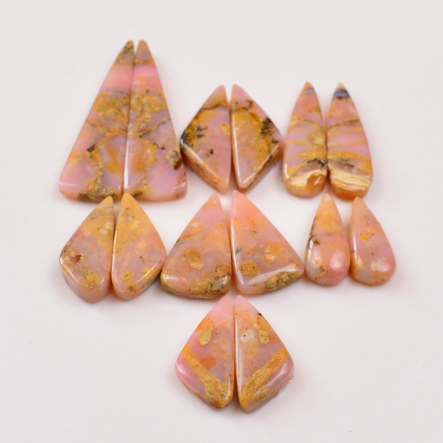 7 Pairs 127Cts Natural Pink Opal Pairs Wholesale Lot Cabochon Loose Gemstone For Jewelry Mixed Shapes 45x13 20x9mm 19371