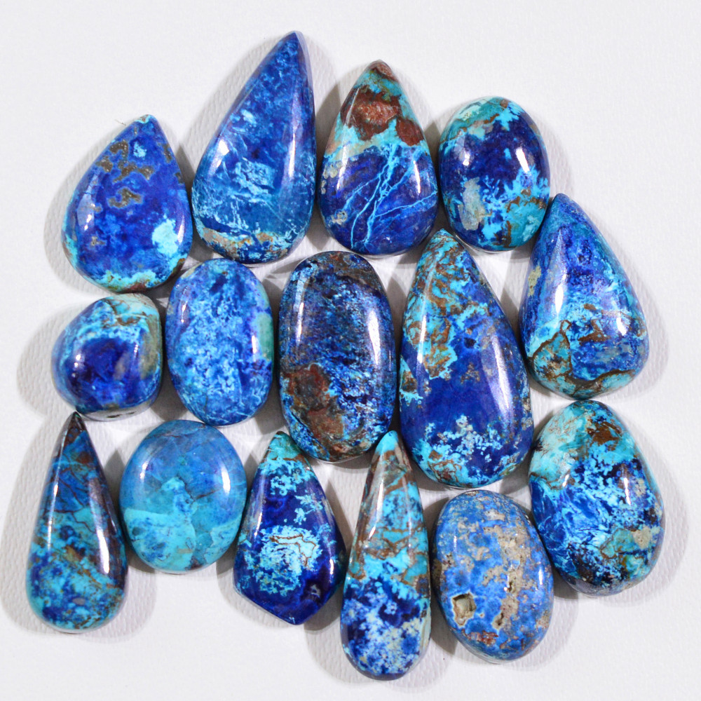 Image of 15 Pcs 52Cts Natural Azurite Shattuckite Gemstone Cabochon Lot Mixed Shape Stones Wholesale Jewelry Making Supply 17x9 9x7mm #19372