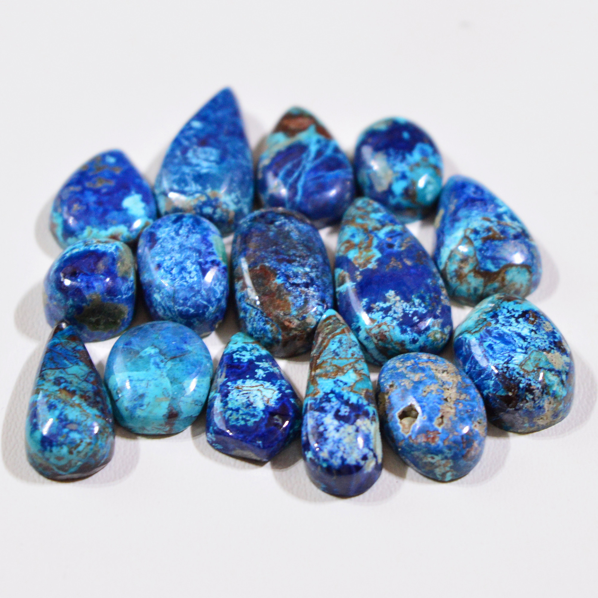 15 Pcs 52Cts Natural Azurite Shattuckite Gemstone Cabochon Lot Mixed Shape Stones Wholesale Jewelry Making Supply 17x9 9x7mm 19372