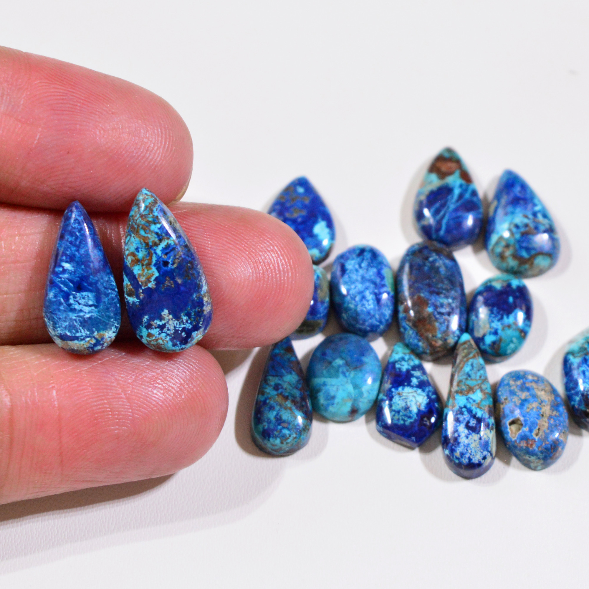 15 Pcs 52Cts Natural Azurite Shattuckite Gemstone Cabochon Lot Mixed Shape Stones Wholesale Jewelry Making Supply 17x9 9x7mm 19372