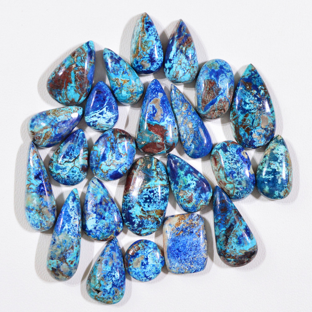 Image of 23 Pcs 72Cts Natural Azurite Shattuckite Gemstone Cabochon Lot Mixed Shape Stones Wholesale Jewelry Making Supply 17x7 8x8mm #19373