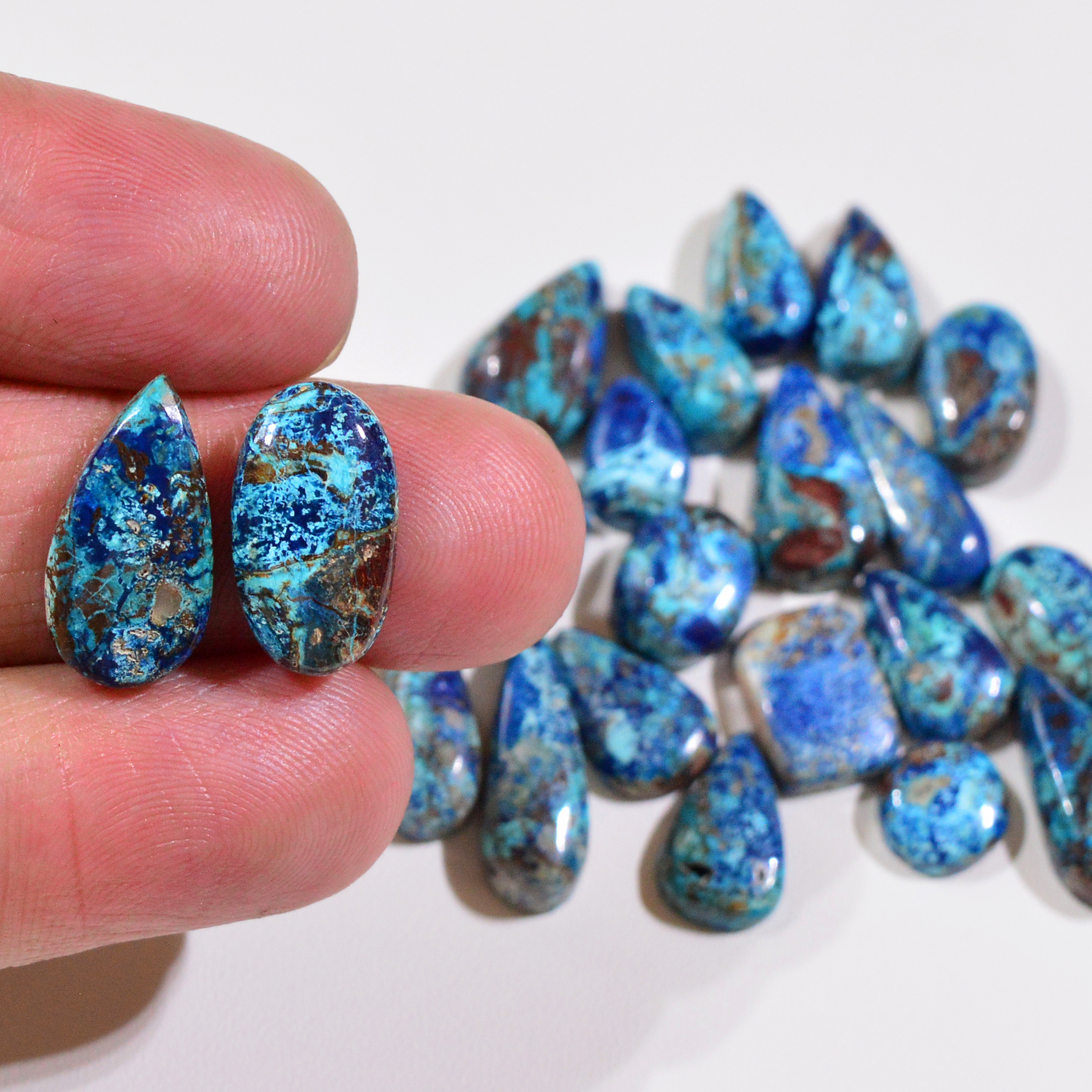 23 Pcs 72Cts Natural Azurite Shattuckite Gemstone Cabochon Lot Mixed Shape Stones Wholesale Jewelry Making Supply 17x7 8x8mm 19373