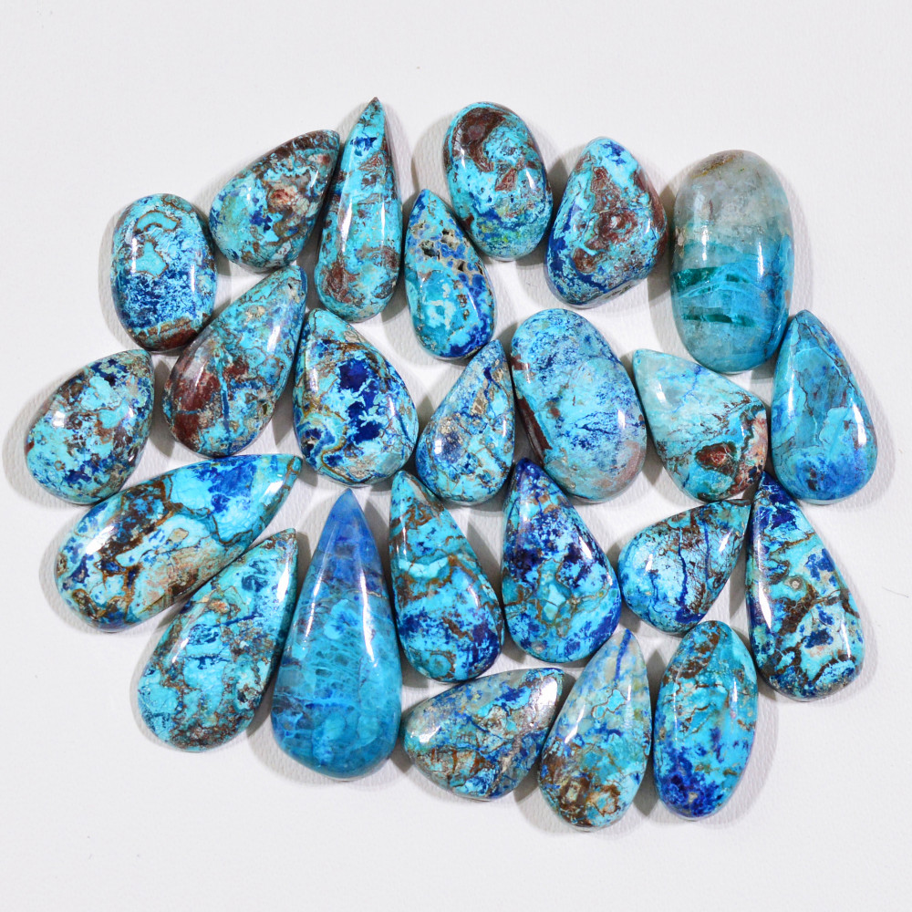 Image of 15 Pcs 76Cts Natural Azurite Shattuckite Gemstone Cabochon Lot Mixed Shape Stones Wholesale Jewelry Making Supply 22x8 10x10mm #19375