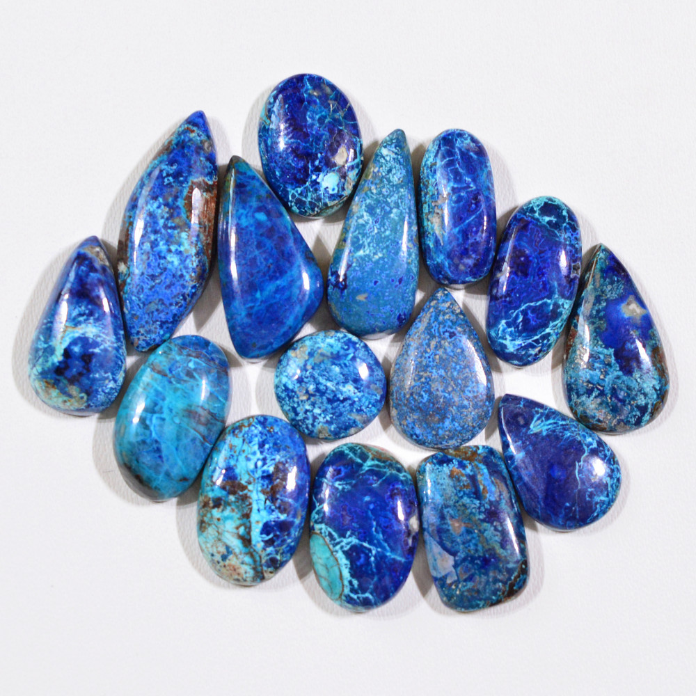 Image of 15 Pcs 76Cts Natural Azurite Shattuckite Gemstone Cabochon Lot Mixed Shape Stones Wholesale Jewelry Making Supply 22x8 10x10mm #19375