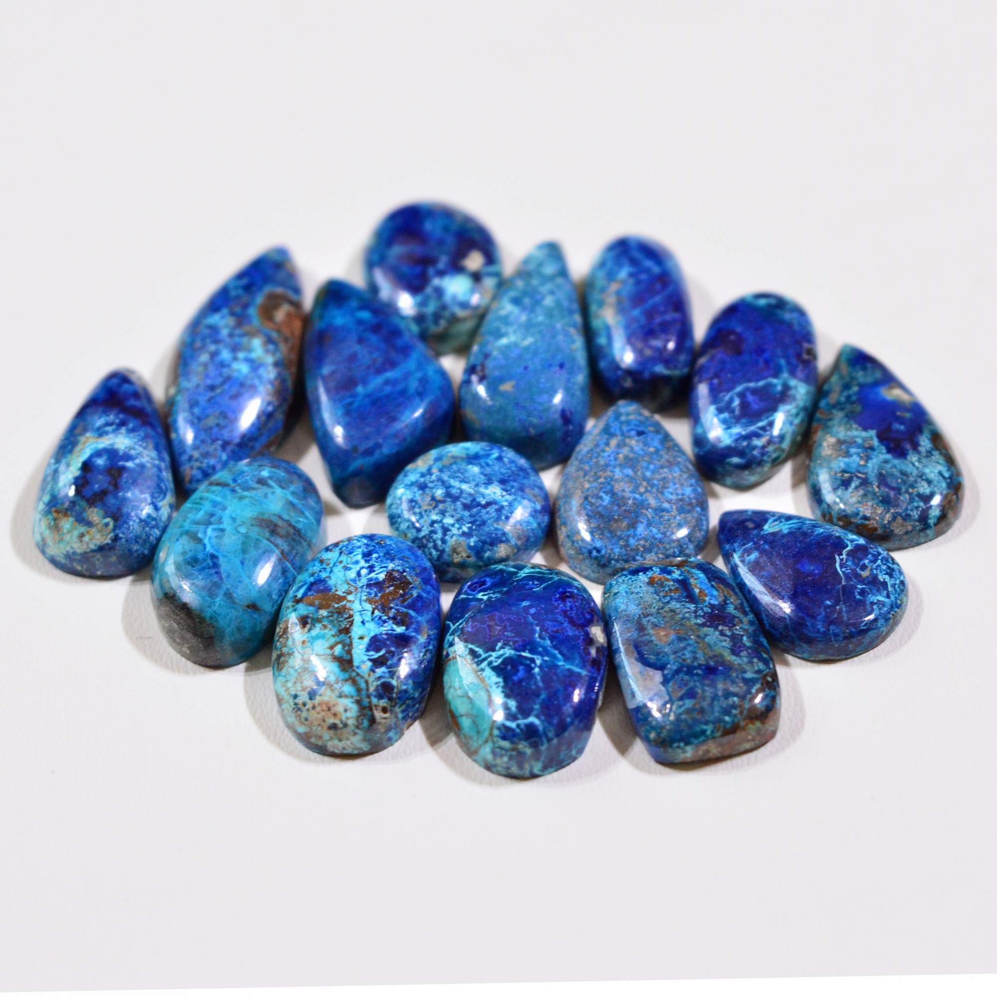 20 Pcs 74Cts Natural Azurite Shattuckite Gemstone Cabochon Lot Mixed Shape Stones Wholesale Jewelry Making Supply 20x9 10x10mm 19377