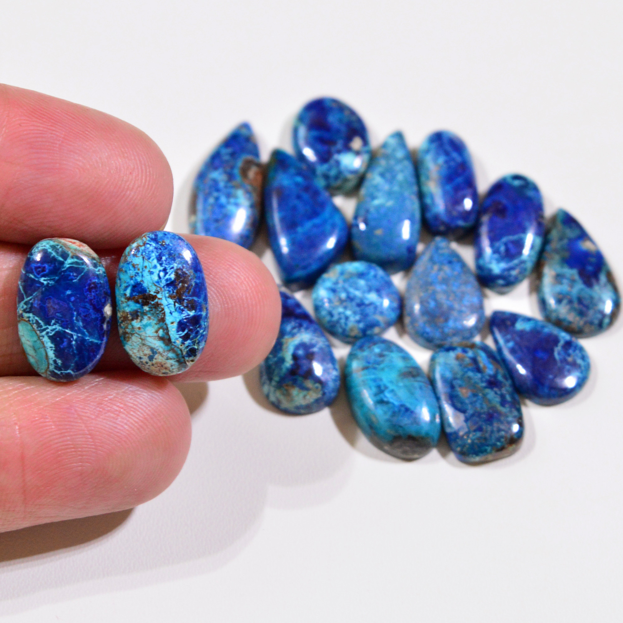 15 Pcs 76Cts Natural Azurite Shattuckite Gemstone Cabochon Lot Mixed Shape Stones Wholesale Jewelry Making Supply 22x8 10x10mm 19375