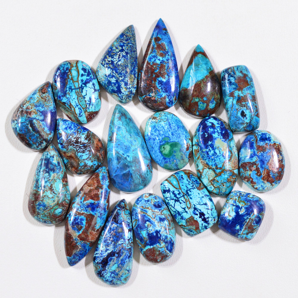 Image of 17 Pcs 79Cts Natural Azurite Shattuckite Gemstone Cabochon Lot Mixed Shape Stones Wholesale Jewelry Making Supply 22x8 10x9mm #19379