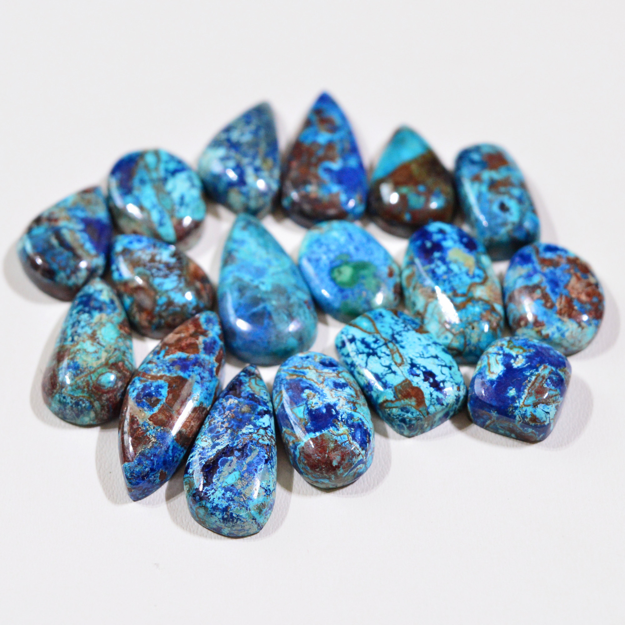 17 Pcs 79Cts Natural Azurite Shattuckite Gemstone Cabochon Lot Mixed Shape Stones Wholesale Jewelry Making Supply 22x8 10x9mm 19379