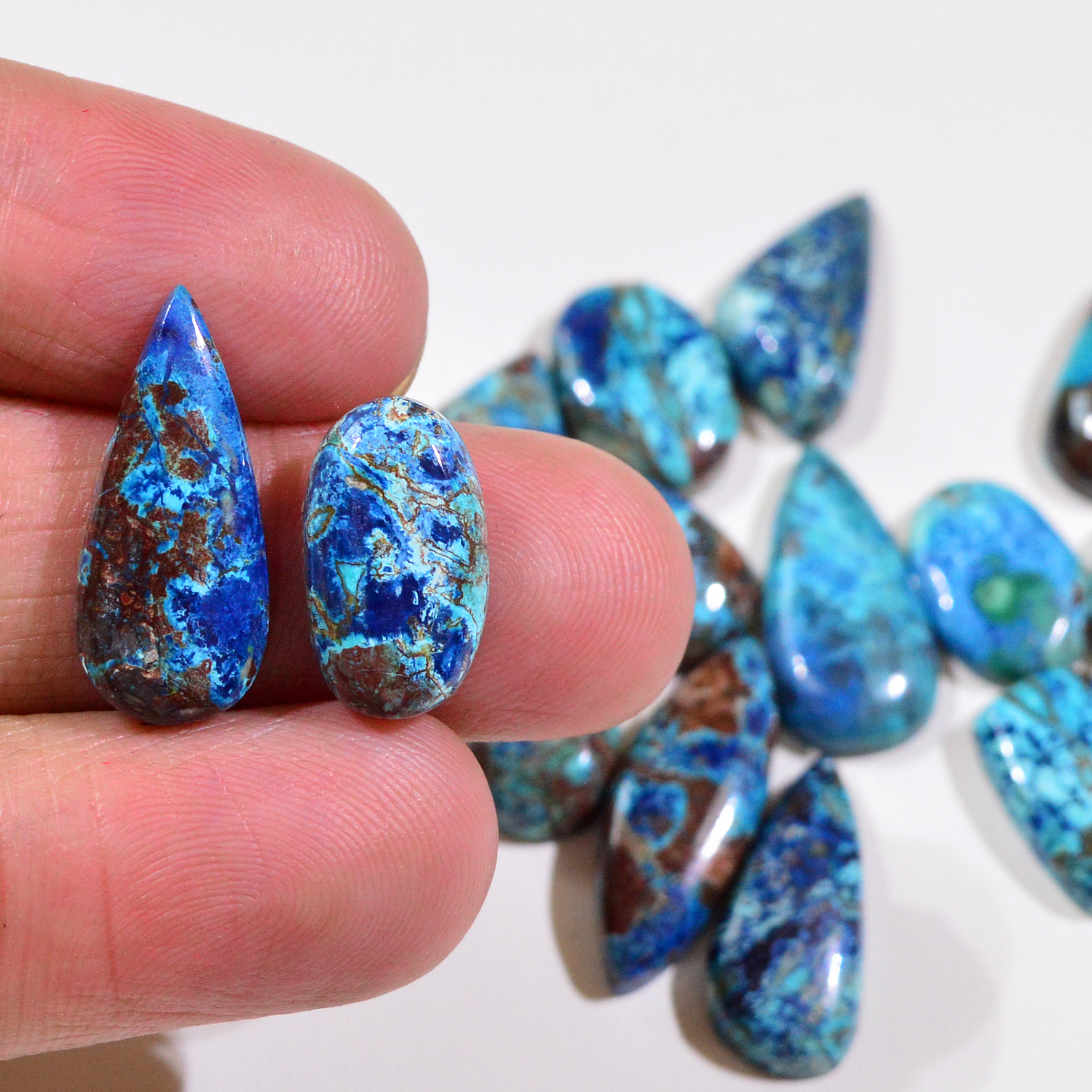 17 Pcs 79Cts Natural Azurite Shattuckite Gemstone Cabochon Lot Mixed Shape Stones Wholesale Jewelry Making Supply 22x8 10x9mm 19379