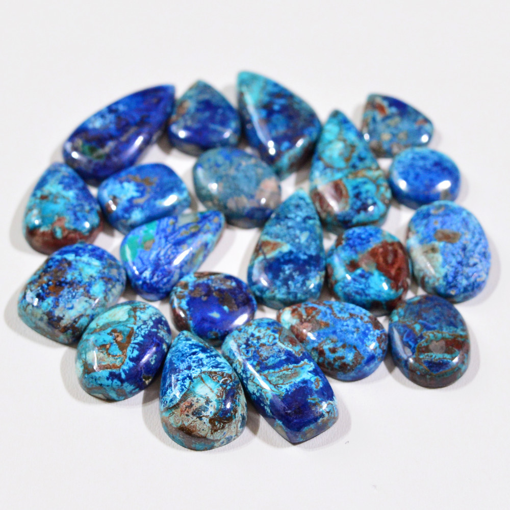 Image of 20 Pcs 113Cts Natural Azurite Shattuckite Gemstone Cabochon Lot Mixed Shape Stones Wholesale Jewelry Making Supply 22x11 11x11mm #19380