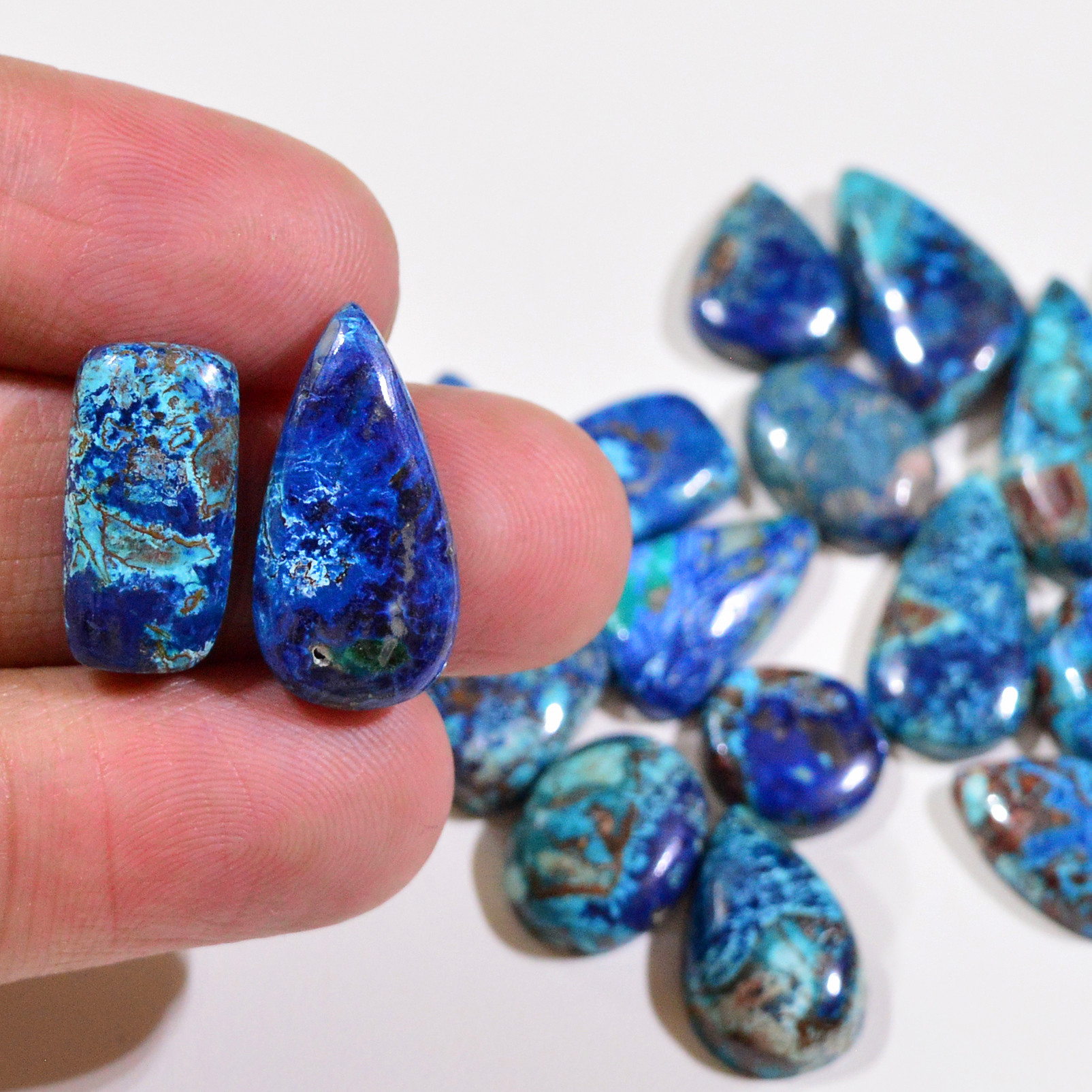 20 Pcs 113Cts Natural Azurite Shattuckite Gemstone Cabochon Lot Mixed Shape Stones Wholesale Jewelry Making Supply 22x11 11x11mm 19380