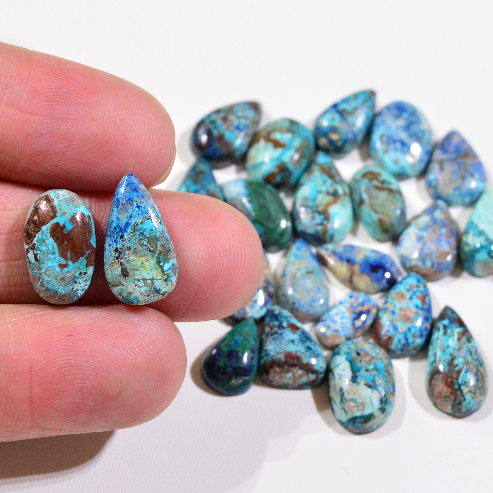 23 Pcs 65Cts Natural Azurite Shattuckite Gemstone Cabochon Lot Mixed Shape Stones Wholesale Jewelry Making Supply 15x8 5x9mm 19381