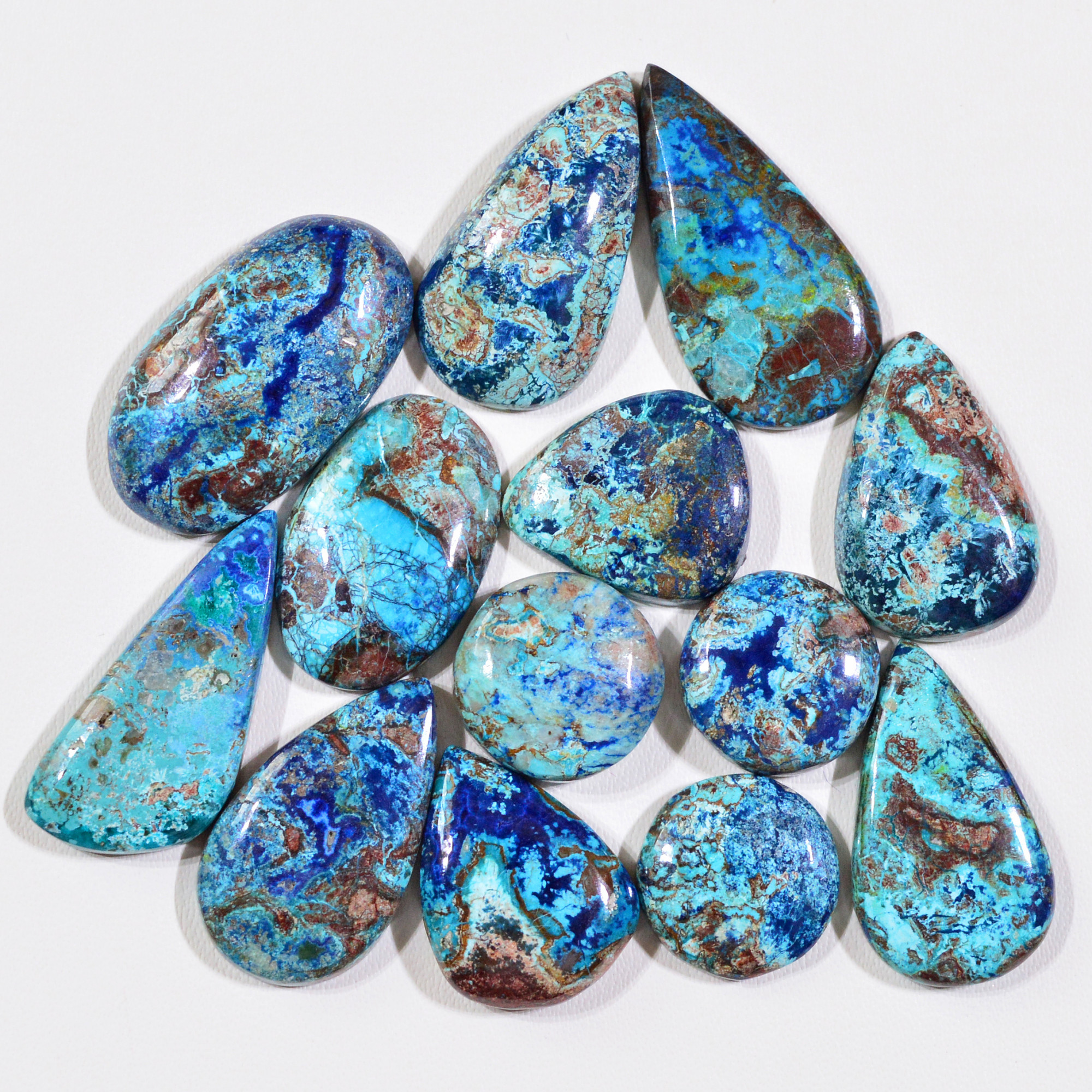 13 Pcs 113Cts Natural Azurite Shattuckite Gemstone Cabochon Lot Mixed Shape Stones Wholesale Jewelry Making Supply 26x13 13x13mm 19382