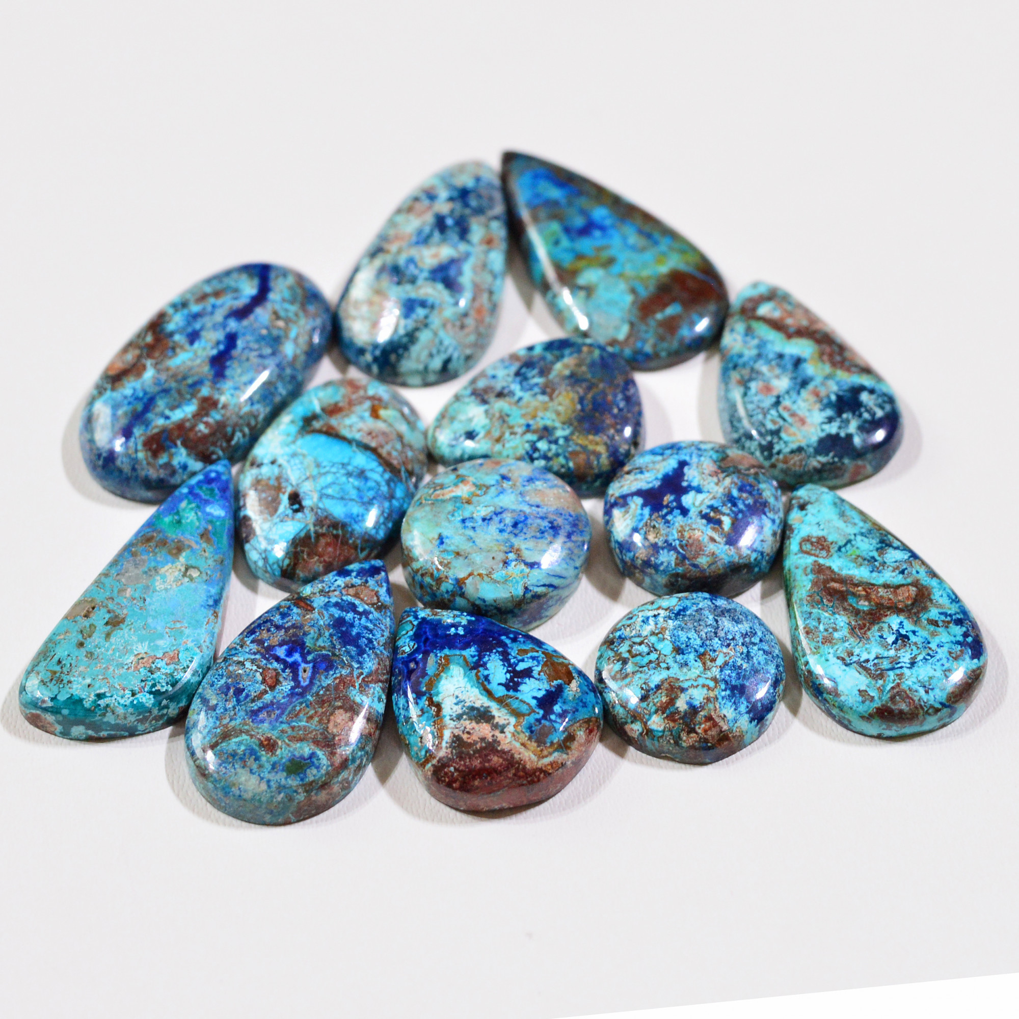 13 Pcs 113Cts Natural Azurite Shattuckite Gemstone Cabochon Lot Mixed Shape Stones Wholesale Jewelry Making Supply 26x13 13x13mm 19382