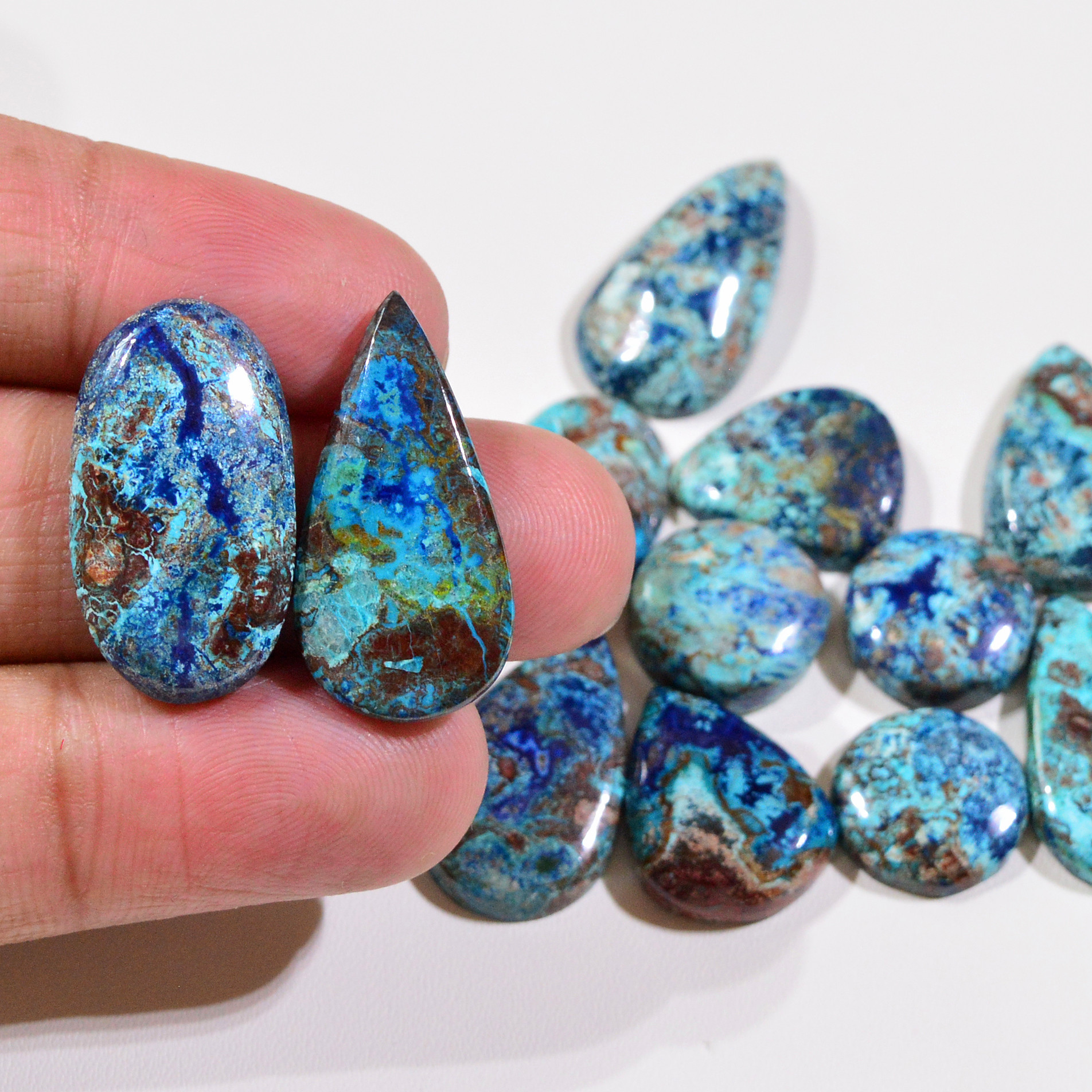 13 Pcs 113Cts Natural Azurite Shattuckite Gemstone Cabochon Lot Mixed Shape Stones Wholesale Jewelry Making Supply 26x13 13x13mm 19382