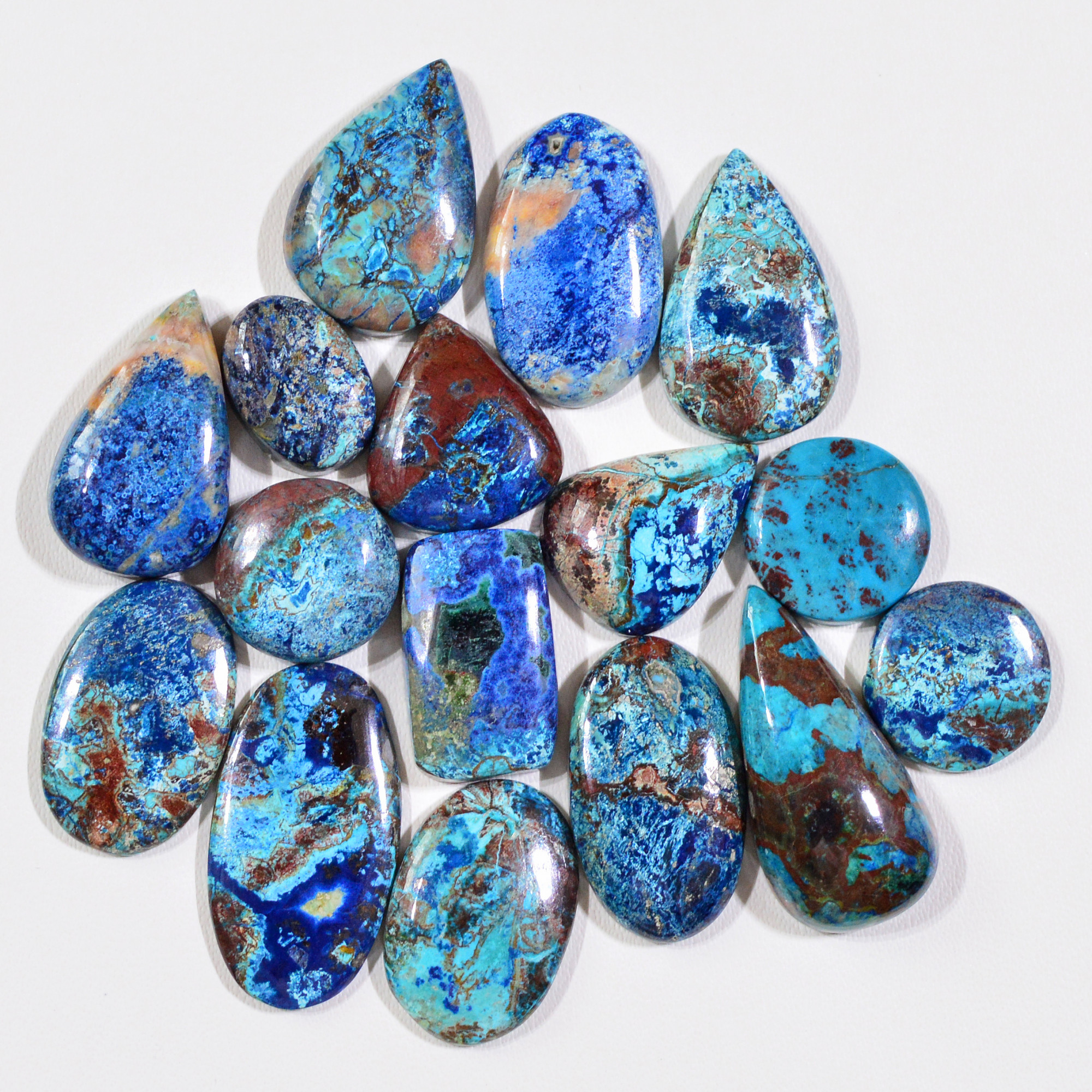 16 Pcs 120Cts Natural Azurite Shattuckite Gemstone Cabochon Lot Mixed Shape Stones Wholesale Jewelry Making Supply 24x12 12x12mm 19383