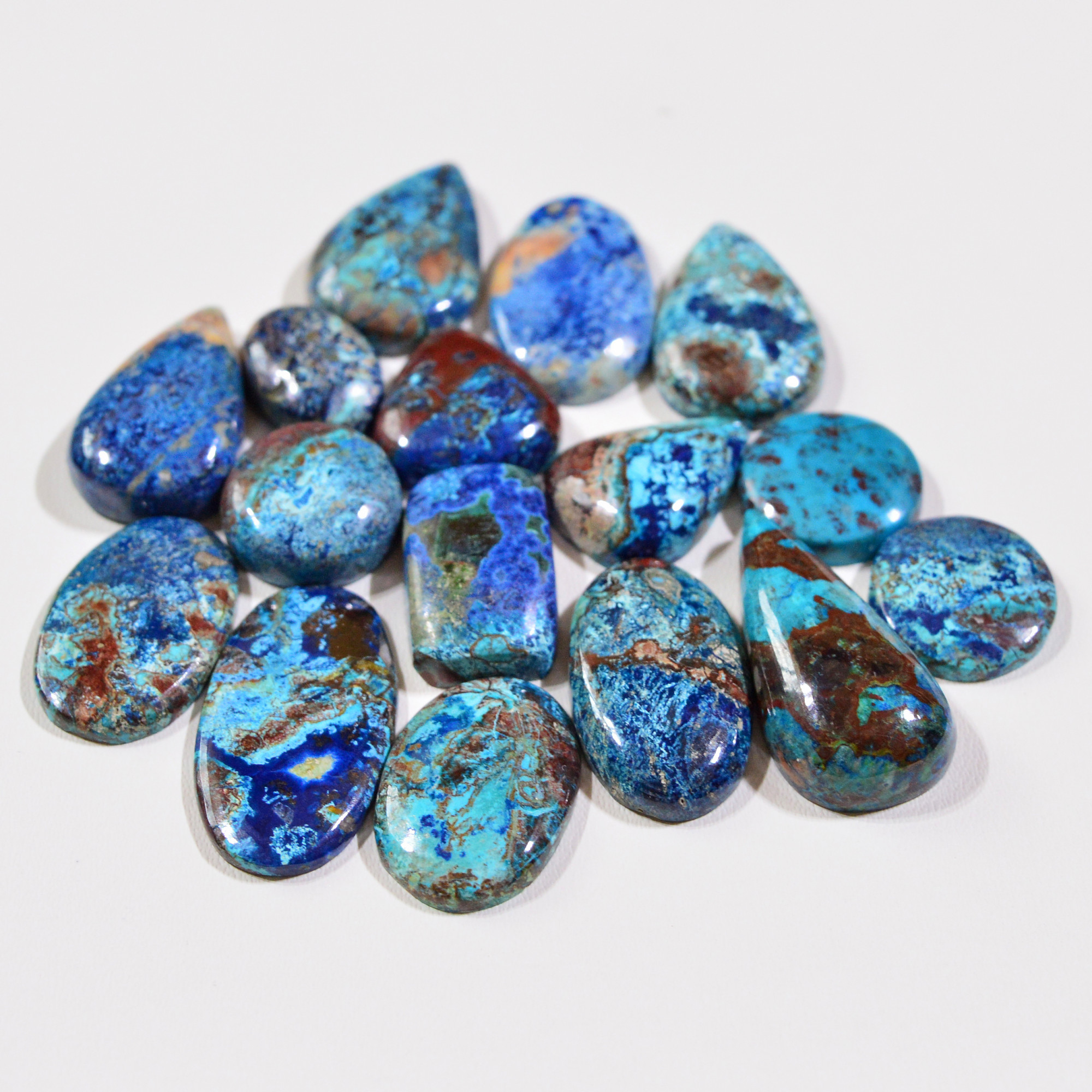 16 Pcs 120Cts Natural Azurite Shattuckite Gemstone Cabochon Lot Mixed Shape Stones Wholesale Jewelry Making Supply 24x12 12x12mm 19383
