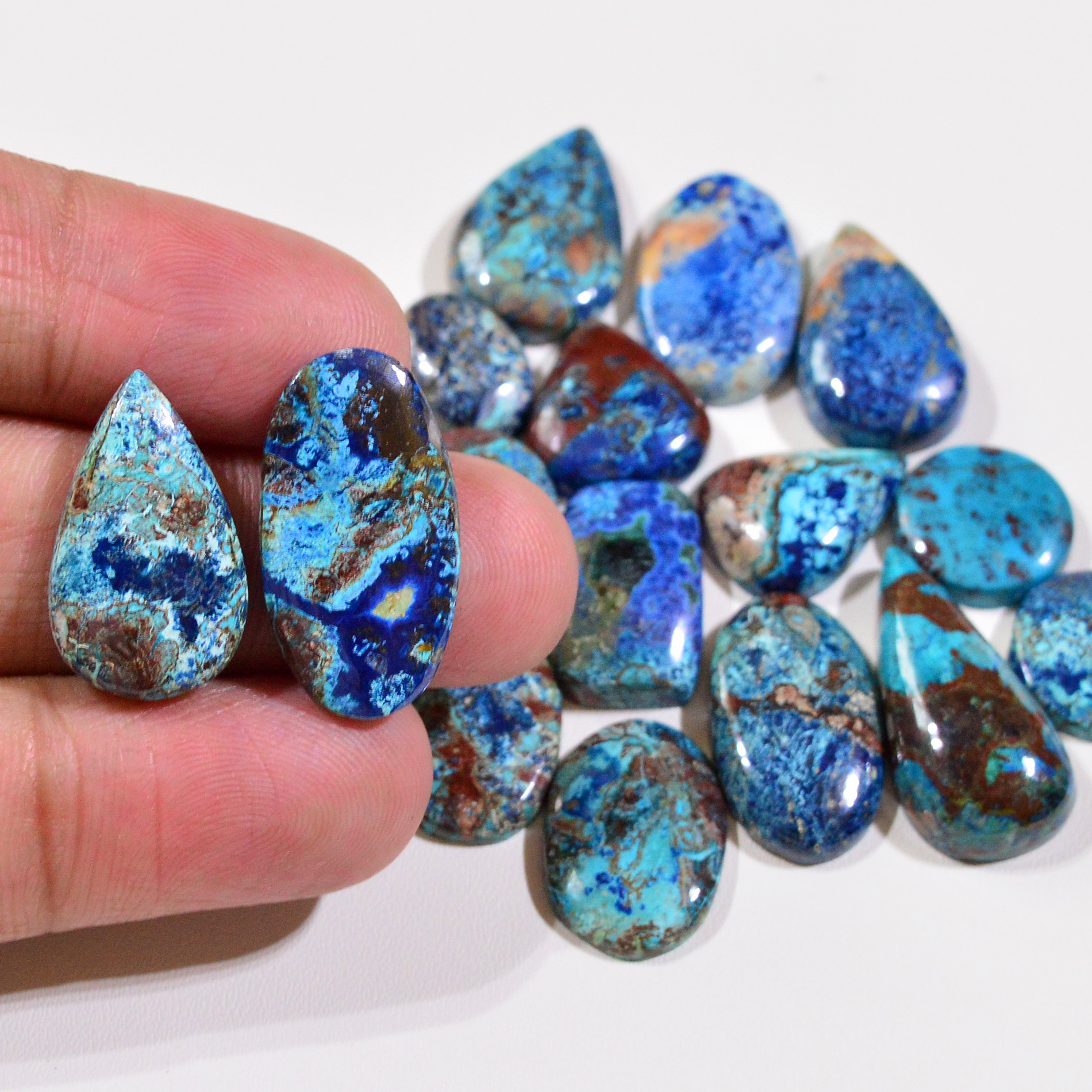 16 Pcs 120Cts Natural Azurite Shattuckite Gemstone Cabochon Lot Mixed Shape Stones Wholesale Jewelry Making Supply 24x12 12x12mm 19383