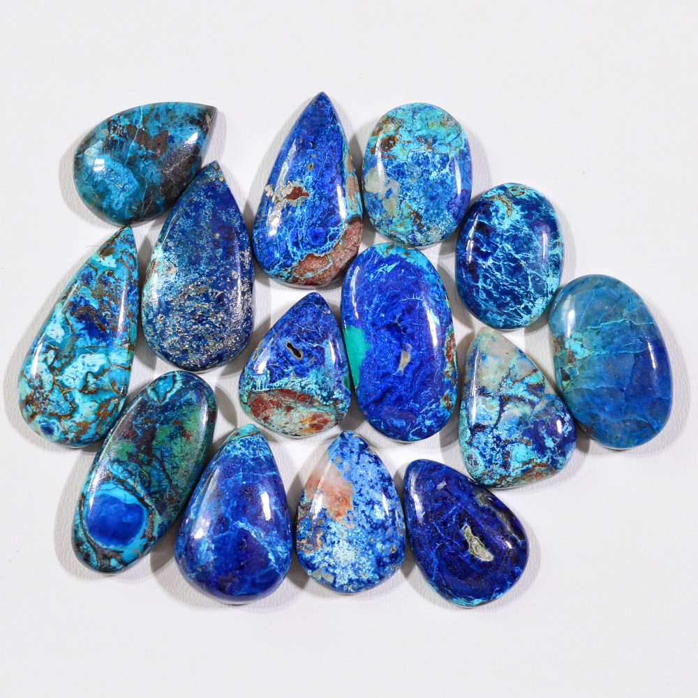 Image of 14 Pcs 121Cts Natural Azurite Shattuckite Gemstone Cabochon Lot Mixed Shape Stones Wholesale Jewelry Making Supply 23x11 14x11mm #19384
