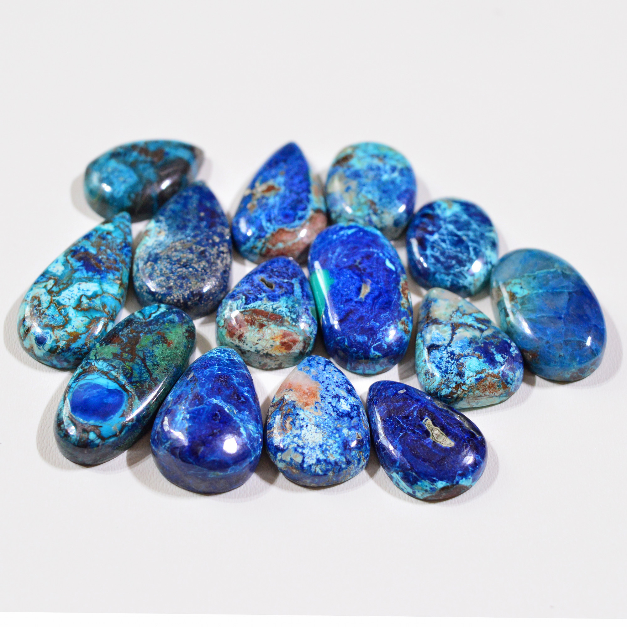 14 Pcs 121Cts Natural Azurite Shattuckite Gemstone Cabochon Lot Mixed Shape Stones Wholesale Jewelry Making Supply 23x11 14x11mm 19384