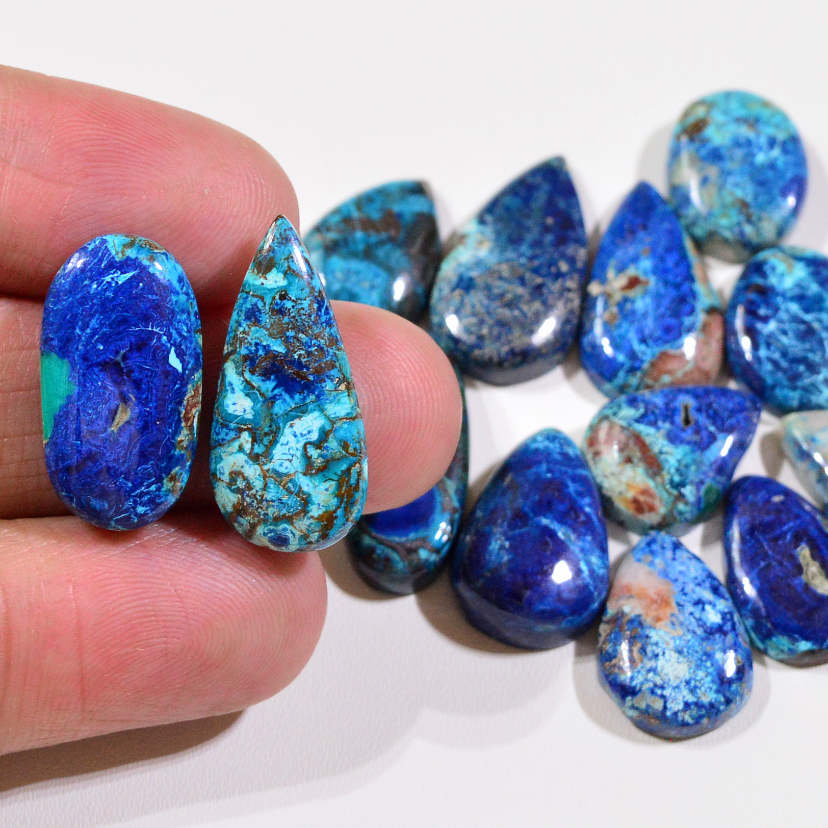 14 Pcs 121Cts Natural Azurite Shattuckite Gemstone Cabochon Lot Mixed Shape Stones Wholesale Jewelry Making Supply 23x11 14x11mm 19384