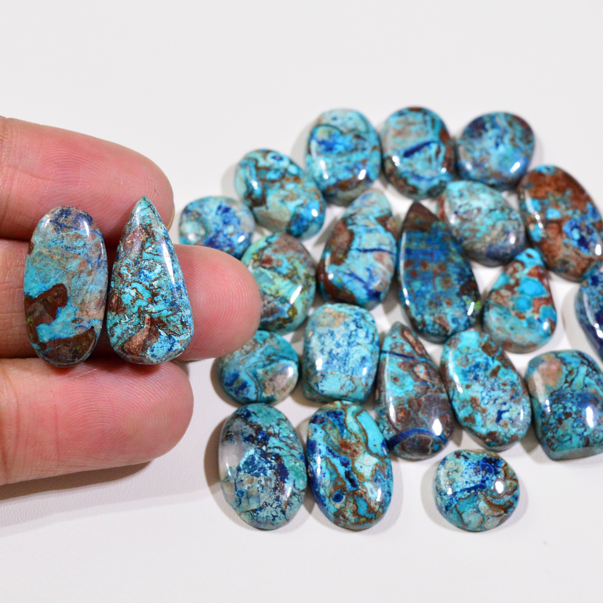 23 Pcs 161Cts Natural Azurite Shattuckite Gemstone Cabochon Lot Mixed Shape Stones Wholesale Jewelry Making Supply 23x11 11x11mm 19385